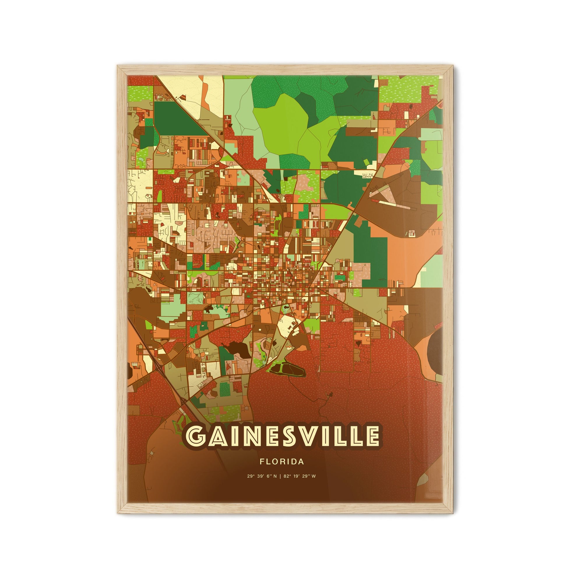 Colorful Gainesville Florida Fine Art Map Farmhouse