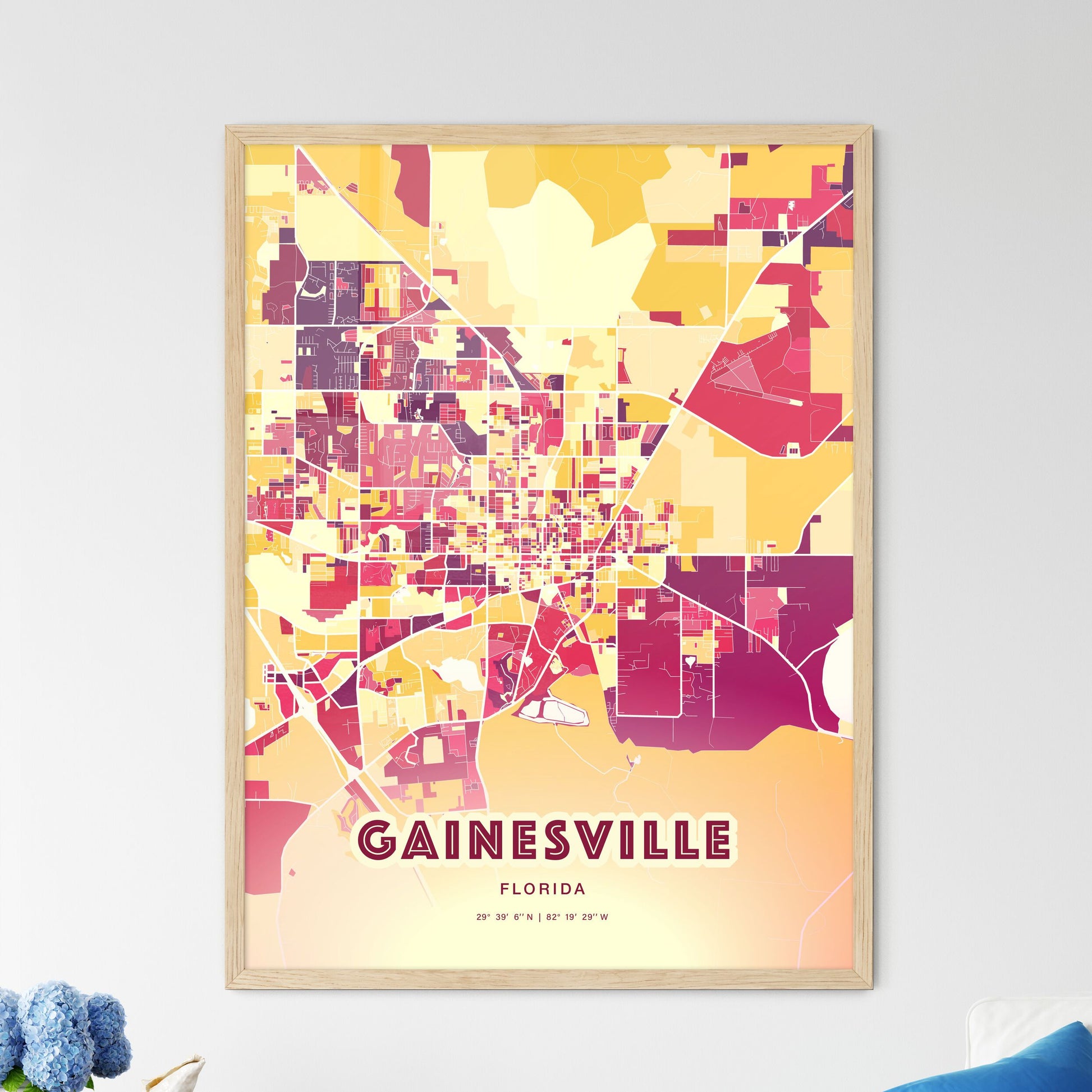 Colorful Gainesville Florida Fine Art Map Hot Red