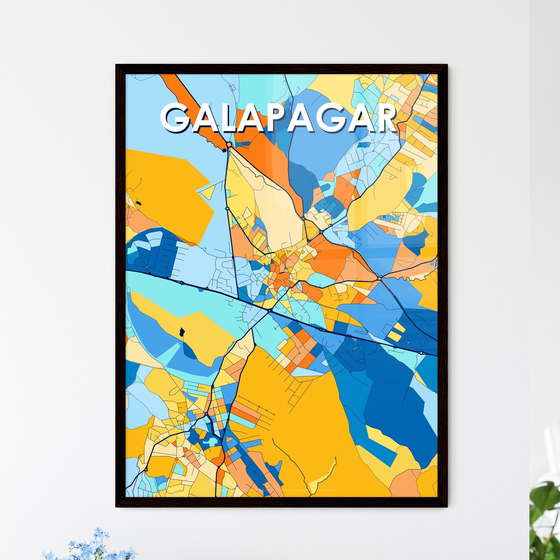 GALAPAGAR SPAIN Vibrant Colorful Art Map Poster Blue Orange