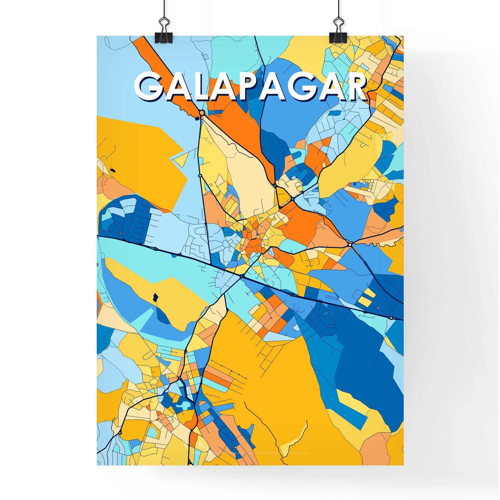 GALAPAGAR SPAIN Vibrant Colorful Art Map Poster Blue Orange