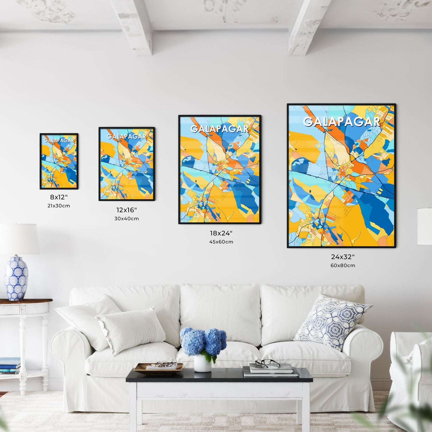 GALAPAGAR SPAIN Vibrant Colorful Art Map Poster Blue Orange