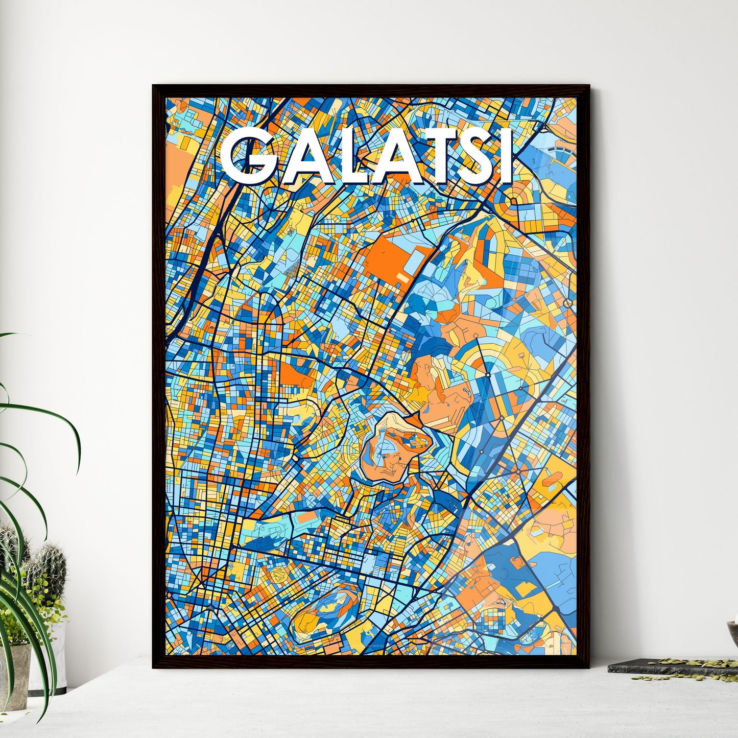 GALATSI GREECE Vibrant Colorful Art Map Poster Blue Orange