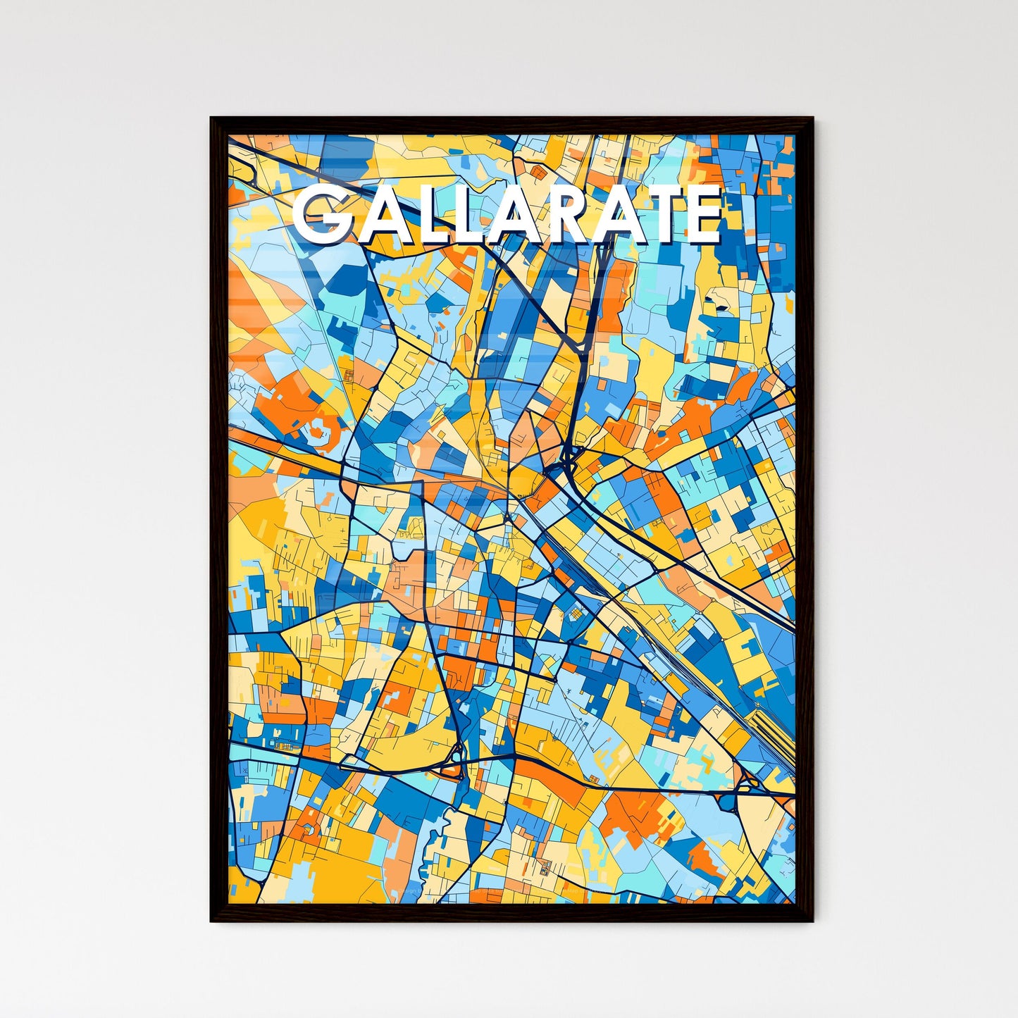 GALLARATE ITALY Vibrant Colorful Art Map Poster Blue Orange