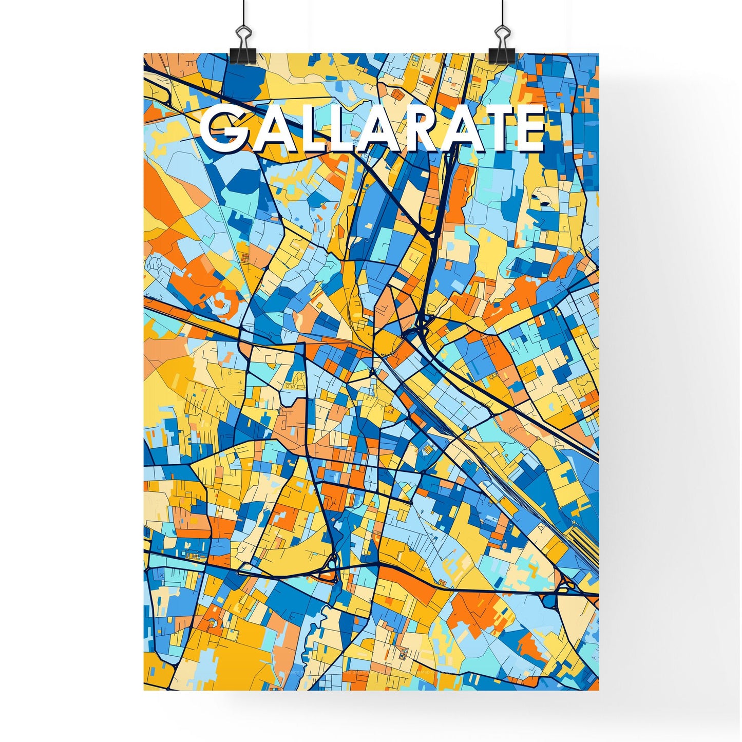 GALLARATE ITALY Vibrant Colorful Art Map Poster Blue Orange