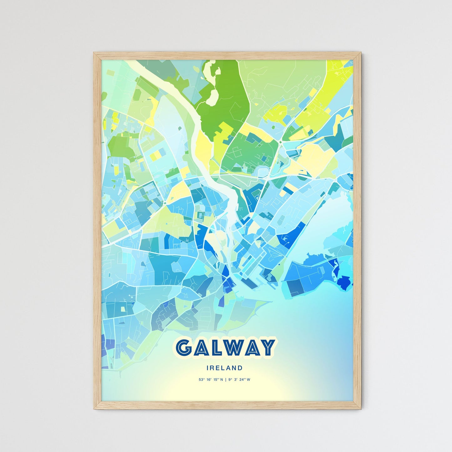 Colorful Galway Ireland Fine Art Map Cool Blue