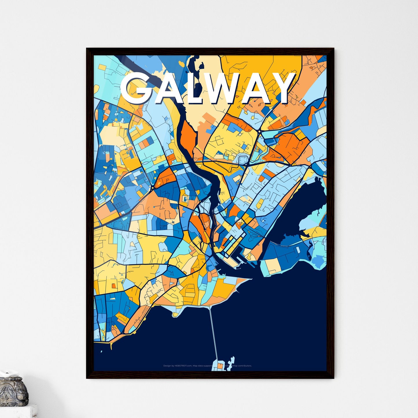 GALWAY IRELAND Vibrant Colorful Art Map Poster Blue Orange