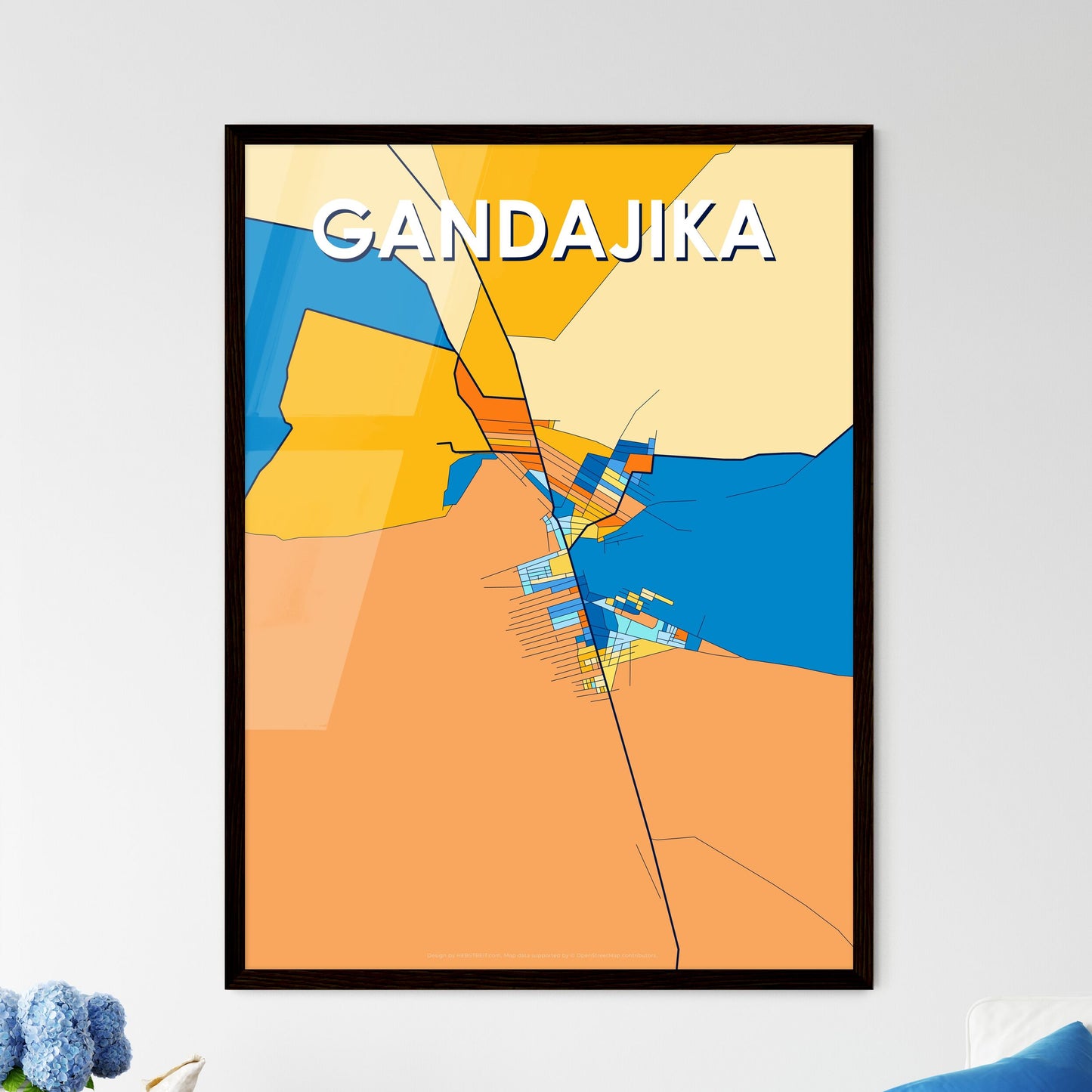 GANDAJIKA DR CONGO Vibrant Colorful Art Map Poster Blue Orange