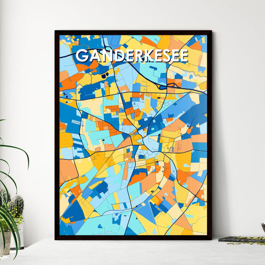 GANDERKESEE GERMANY Vibrant Colorful Art Map Poster Blue Orange