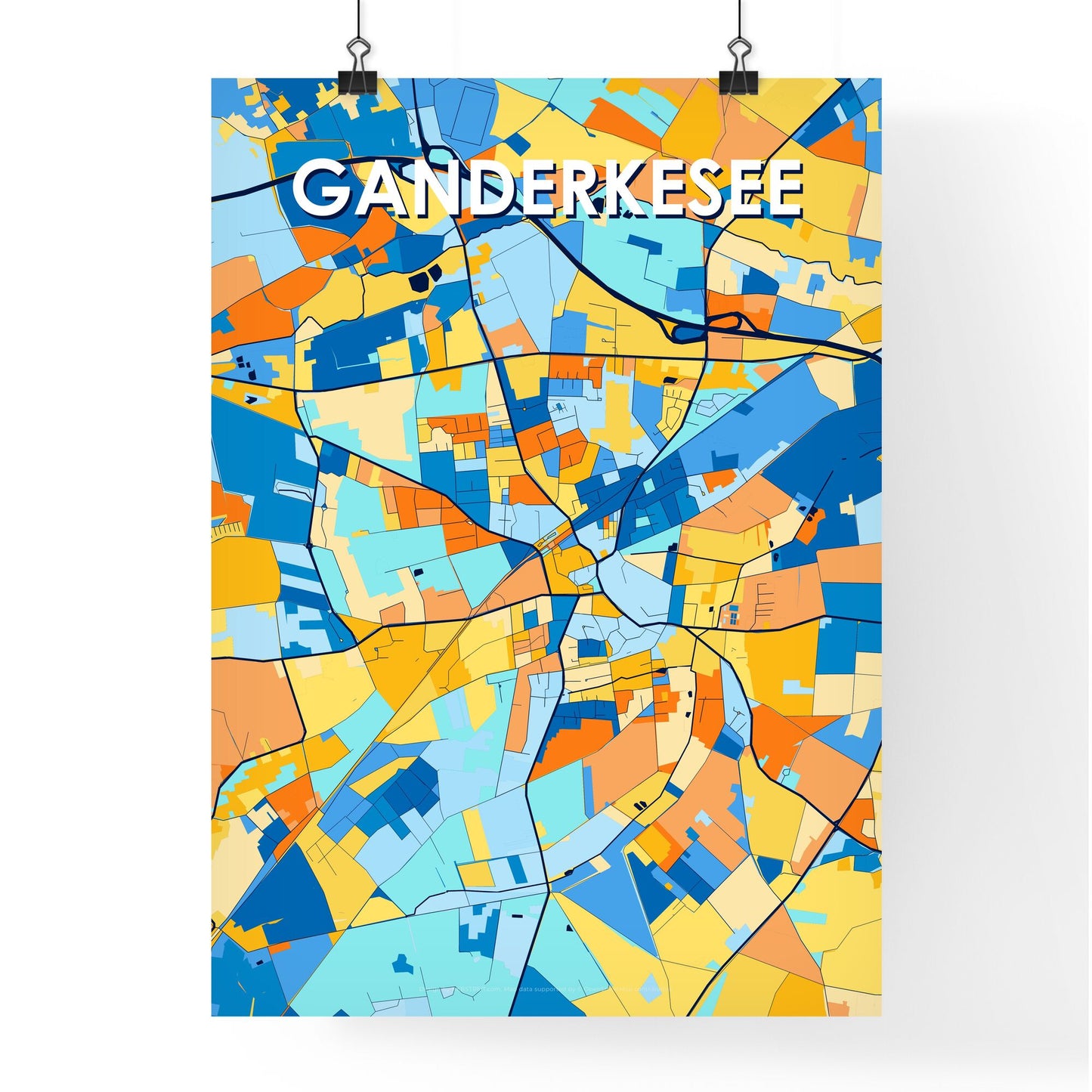 GANDERKESEE GERMANY Vibrant Colorful Art Map Poster Blue Orange