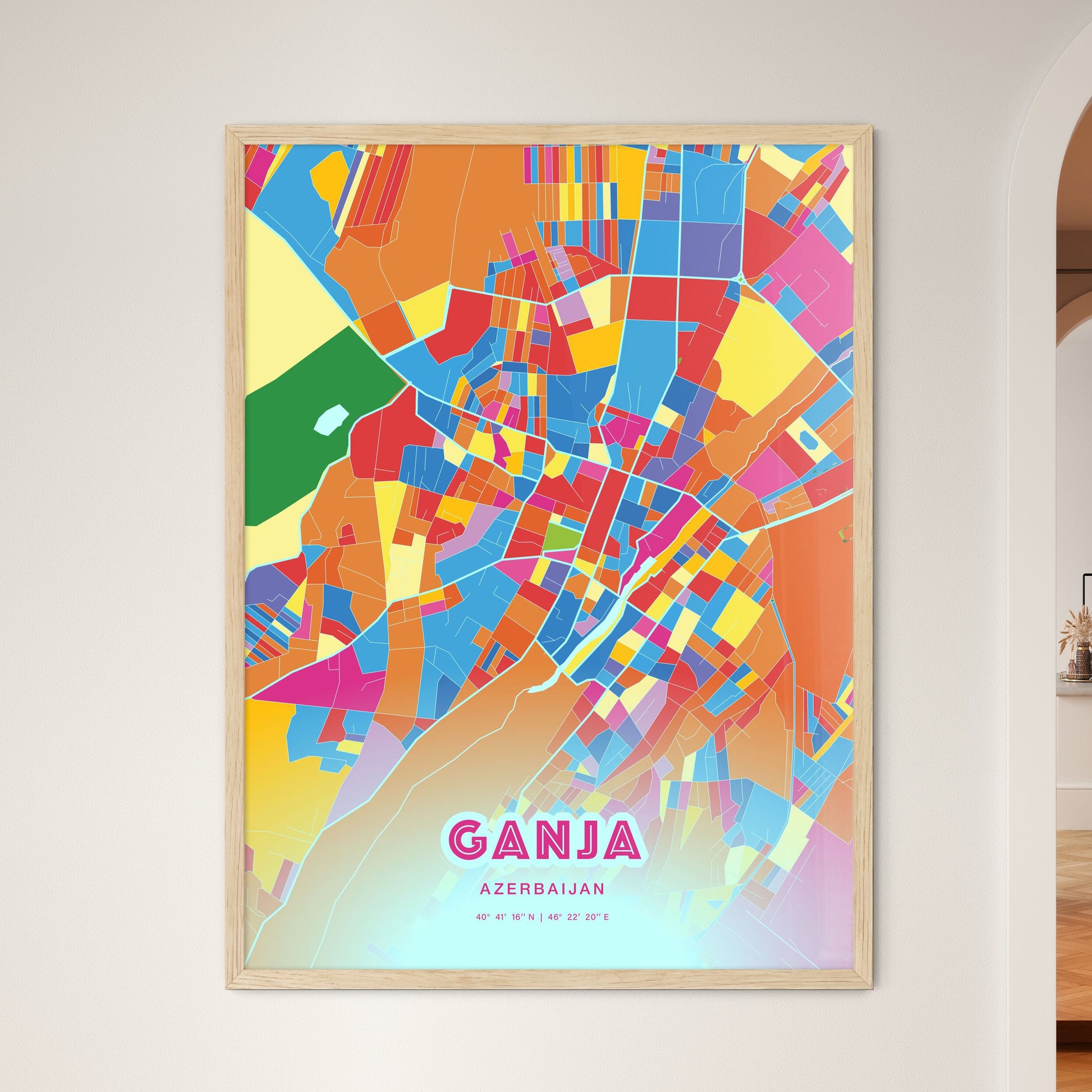 Colorful Ganja Azerbaijan Fine Art Map Crazy Colors