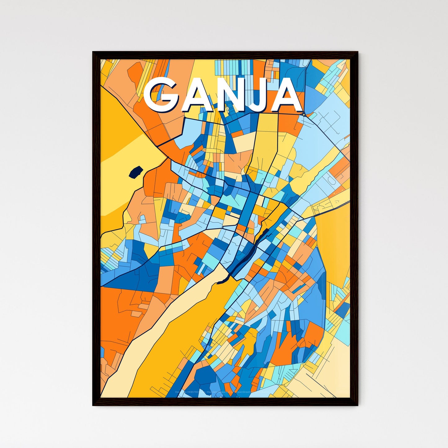 GANJA AZERBAIJAN Vibrant Colorful Art Map Poster Blue Orange