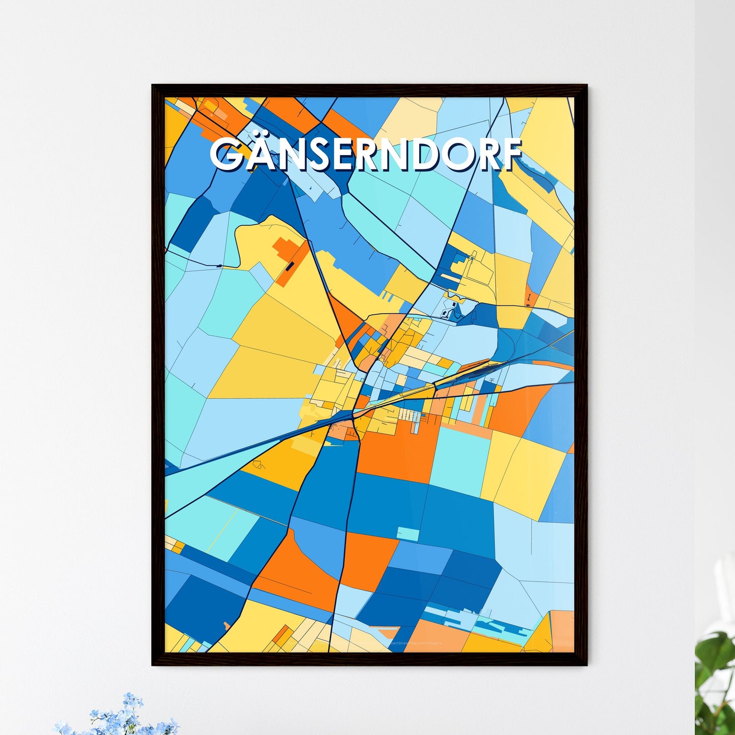 GÄNSERNDORF AUSTRIA Vibrant Colorful Art Map Poster Blue Orange