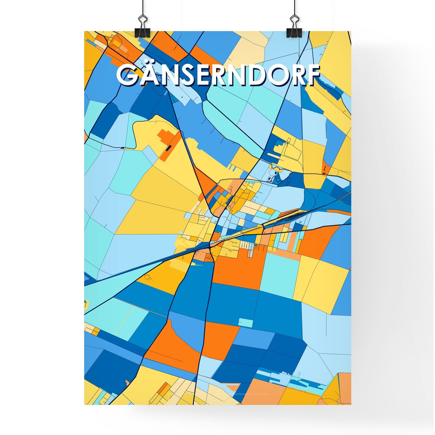 GÄNSERNDORF AUSTRIA Vibrant Colorful Art Map Poster Blue Orange