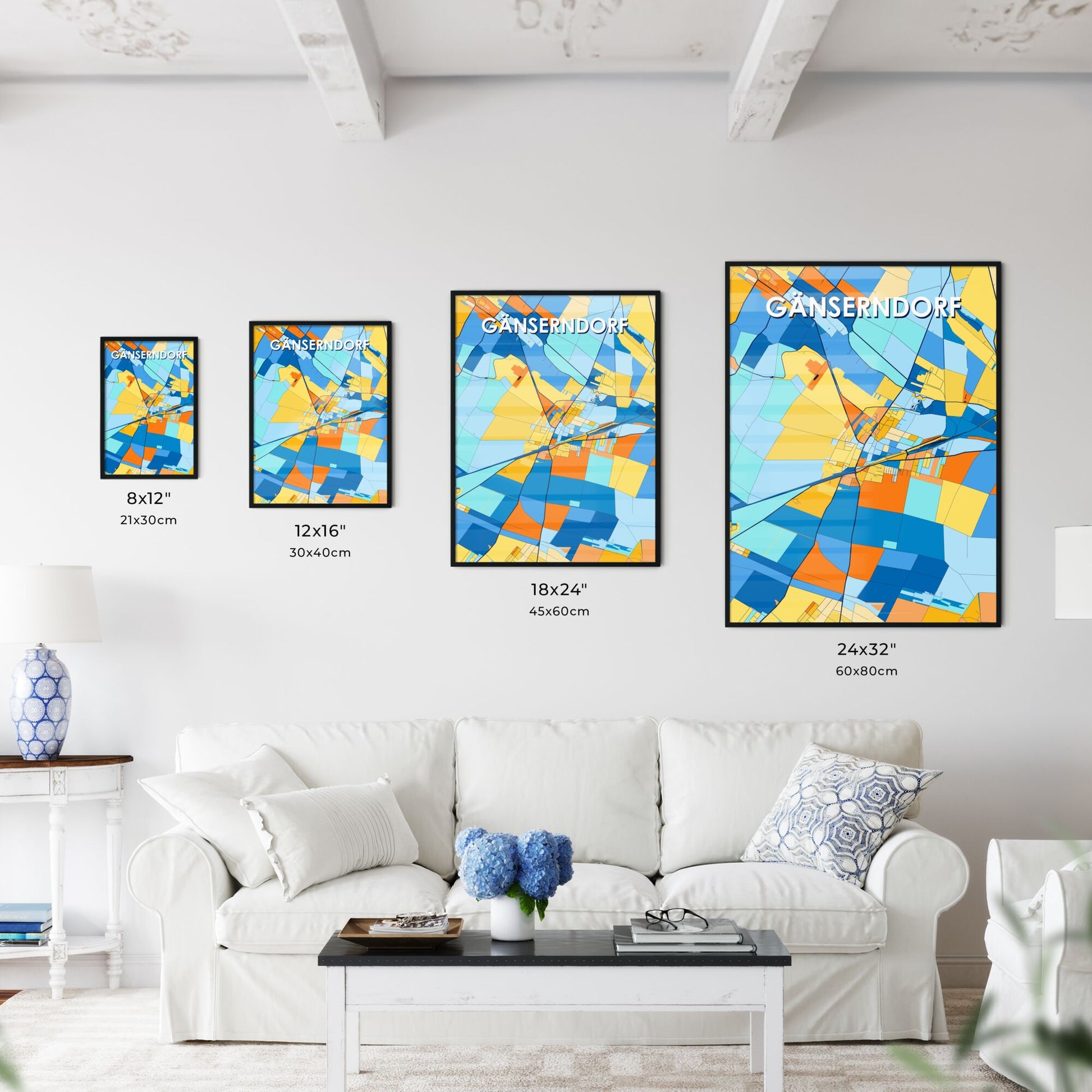 GÄNSERNDORF AUSTRIA Vibrant Colorful Art Map Poster Blue Orange