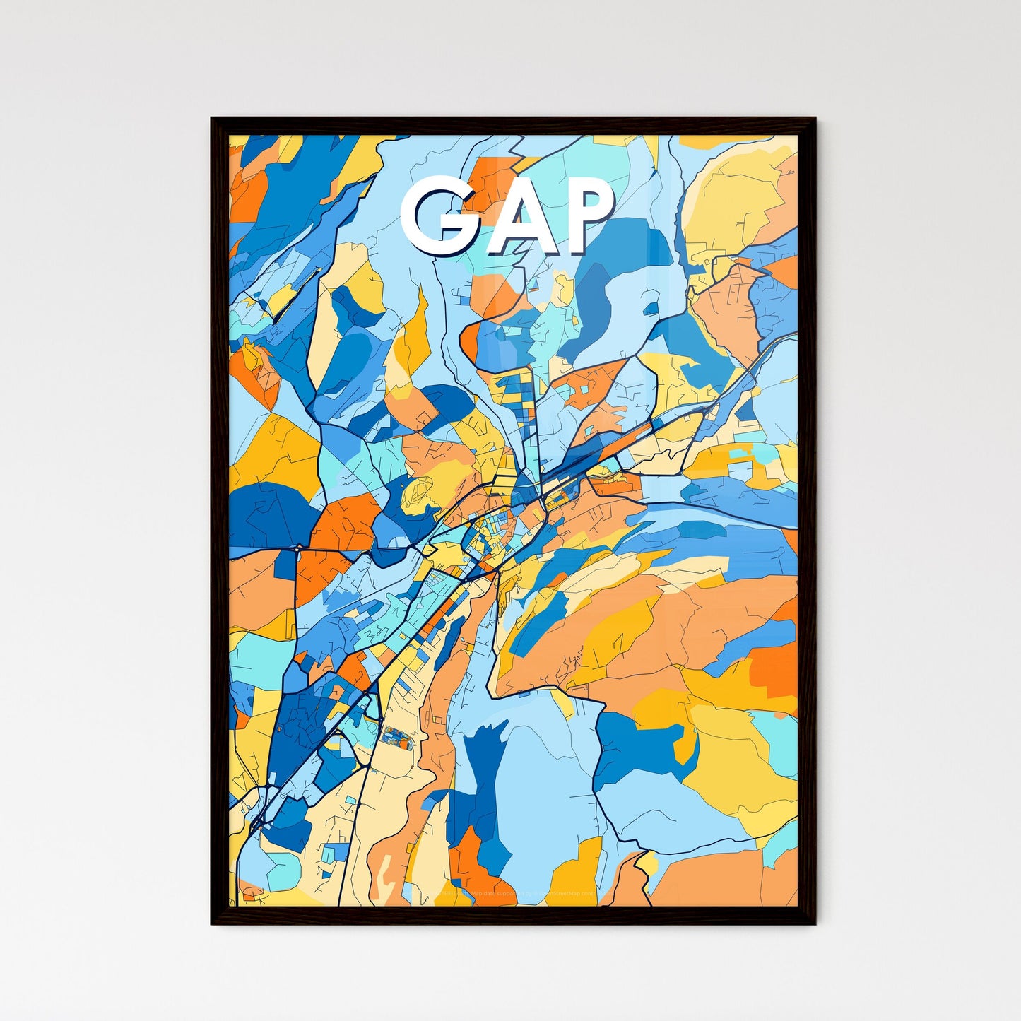 GAP FRANCE Vibrant Colorful Art Map Poster Blue Orange