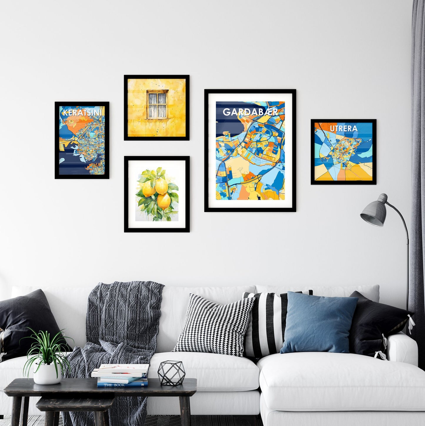 GARÐABÆR ICELAND Vibrant Colorful Art Map Poster Blue Orange