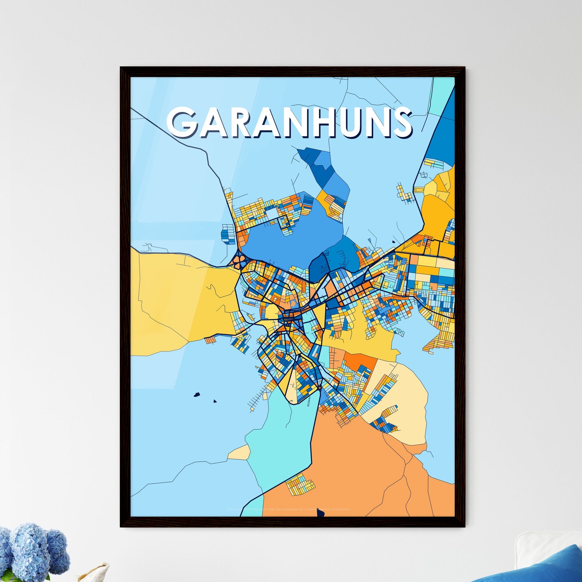 GARANHUNS BRAZIL Vibrant Colorful Art Map Poster Blue Orange