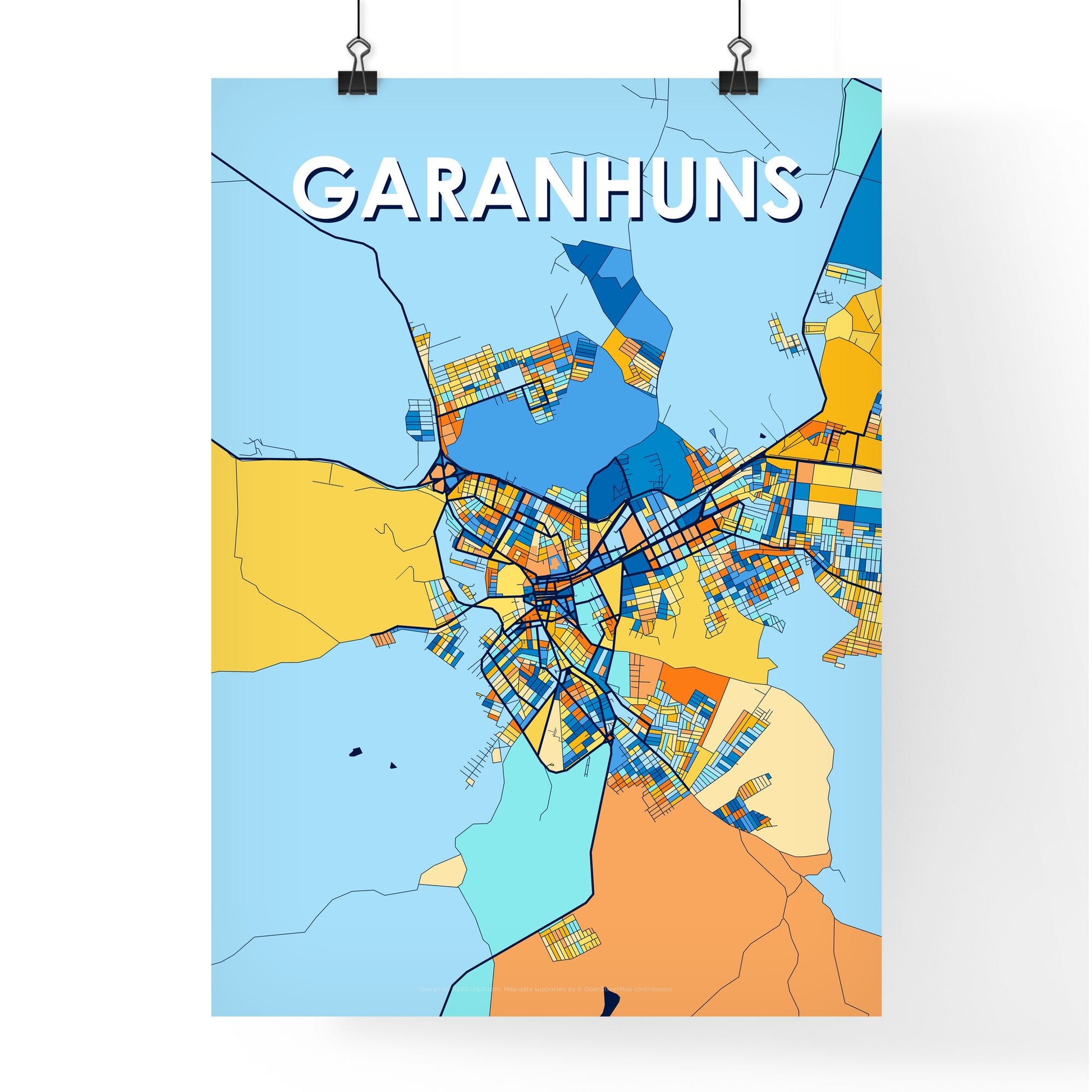 GARANHUNS BRAZIL Vibrant Colorful Art Map Poster Blue Orange