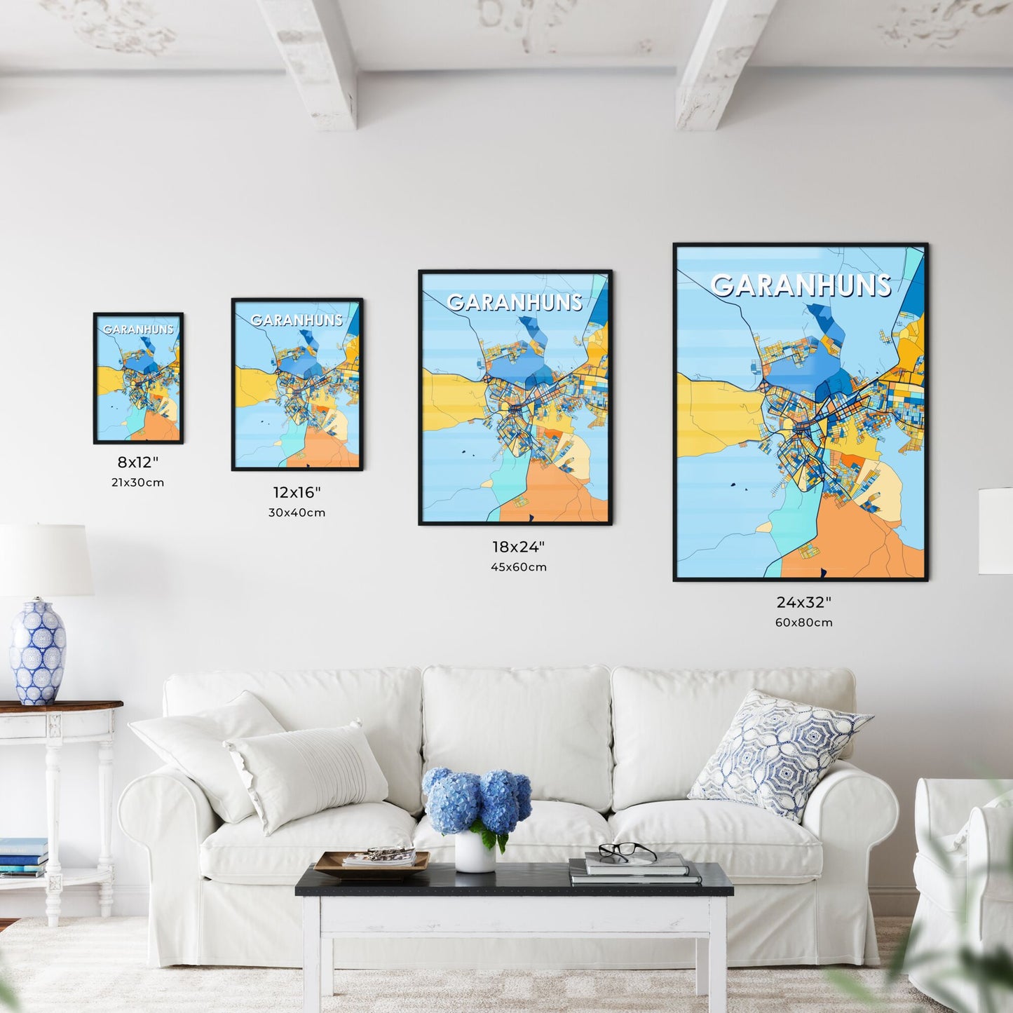 GARANHUNS BRAZIL Vibrant Colorful Art Map Poster Blue Orange