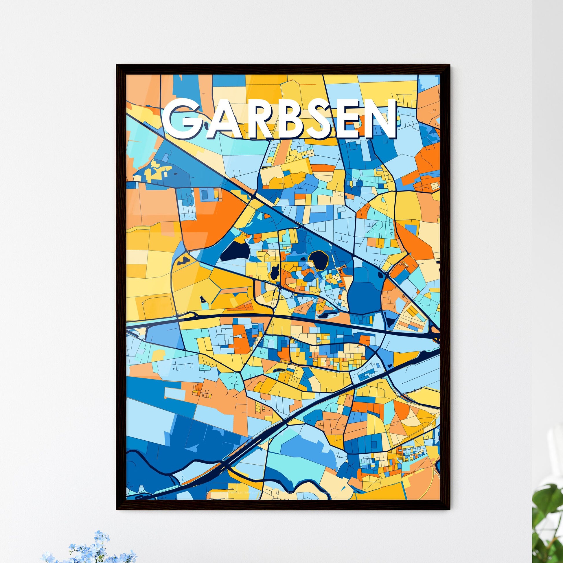 GARBSEN GERMANY Vibrant Colorful Art Map Poster Blue Orange