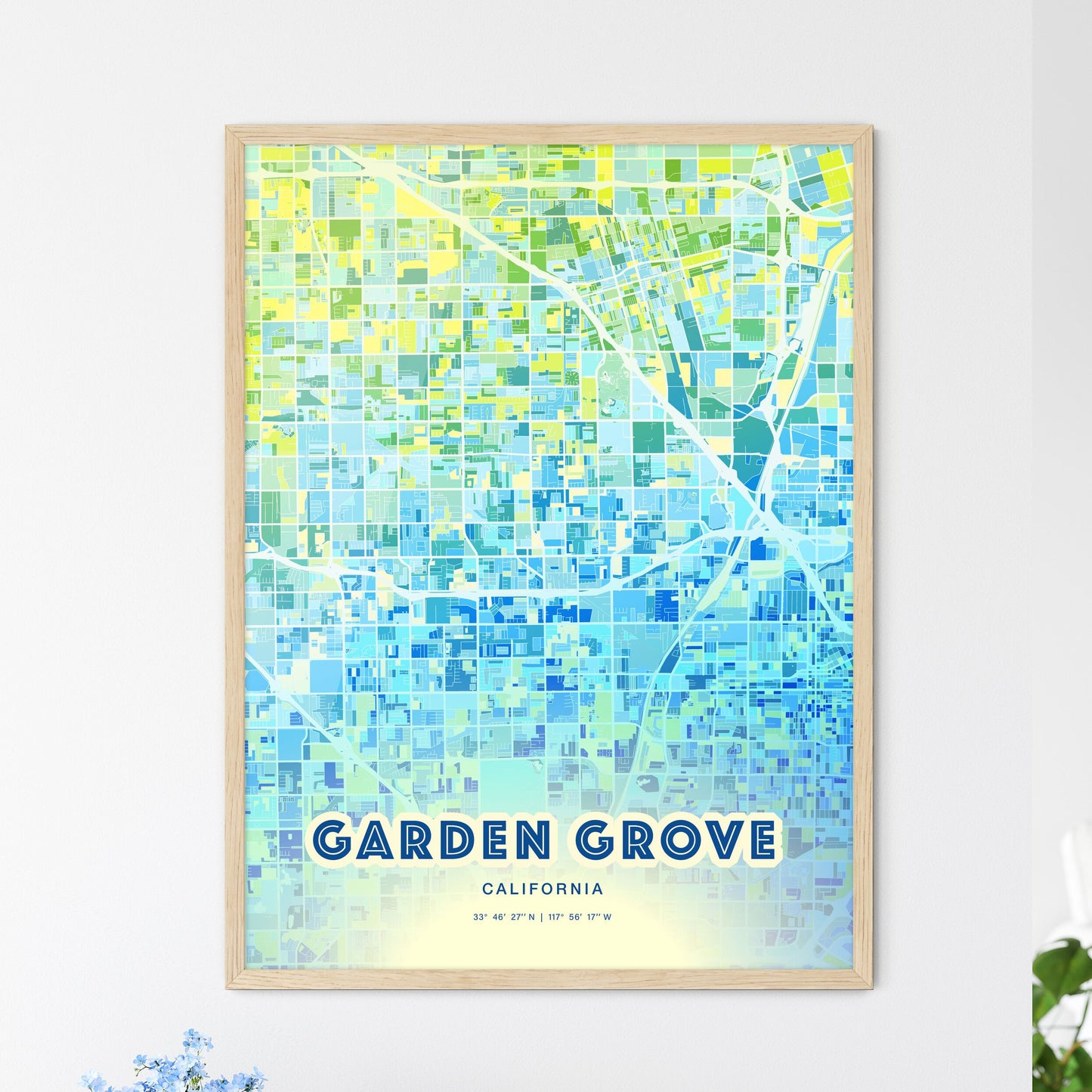 Colorful Garden Grove California Fine Art Map Cool Blue