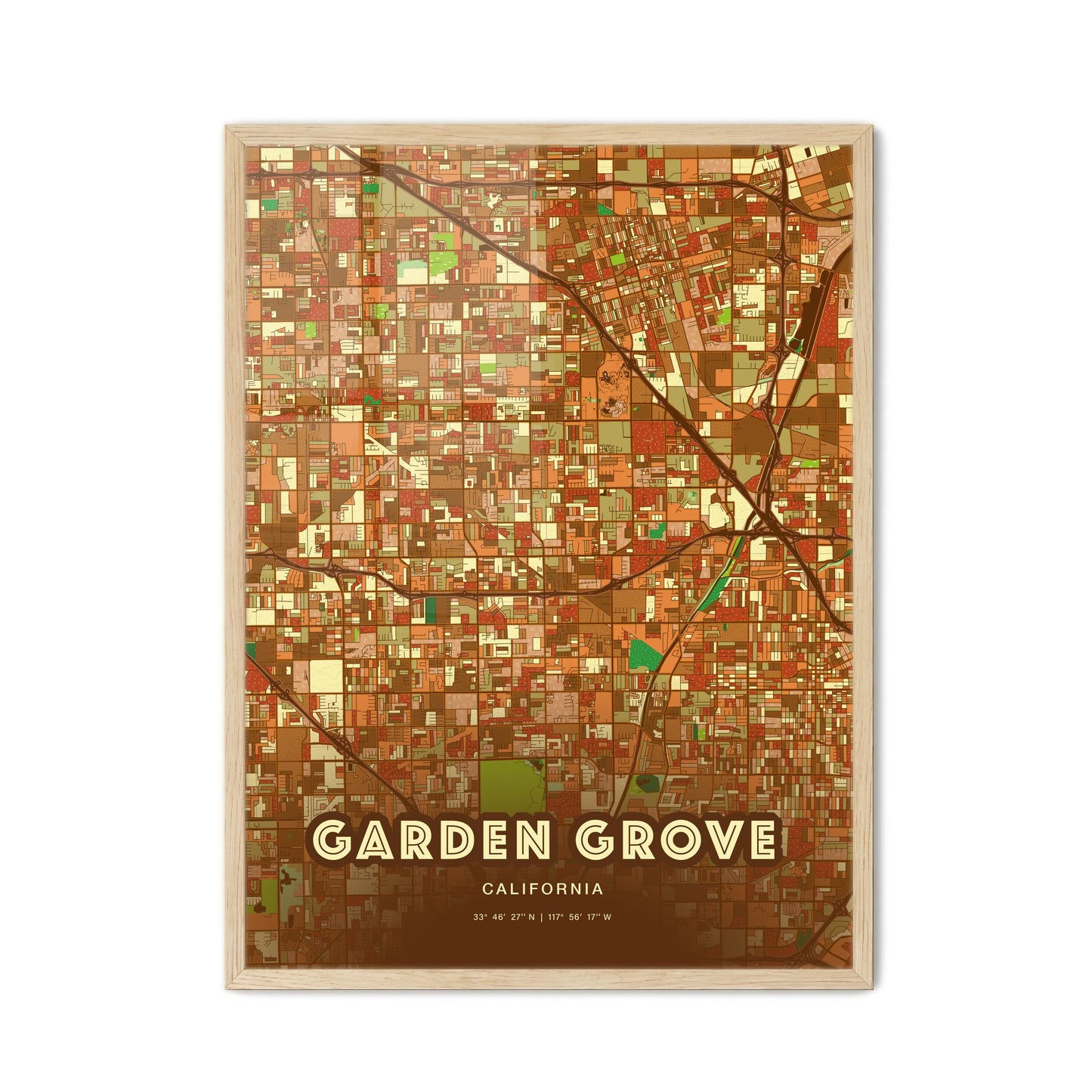 Colorful Garden Grove California Fine Art Map Farmhouse