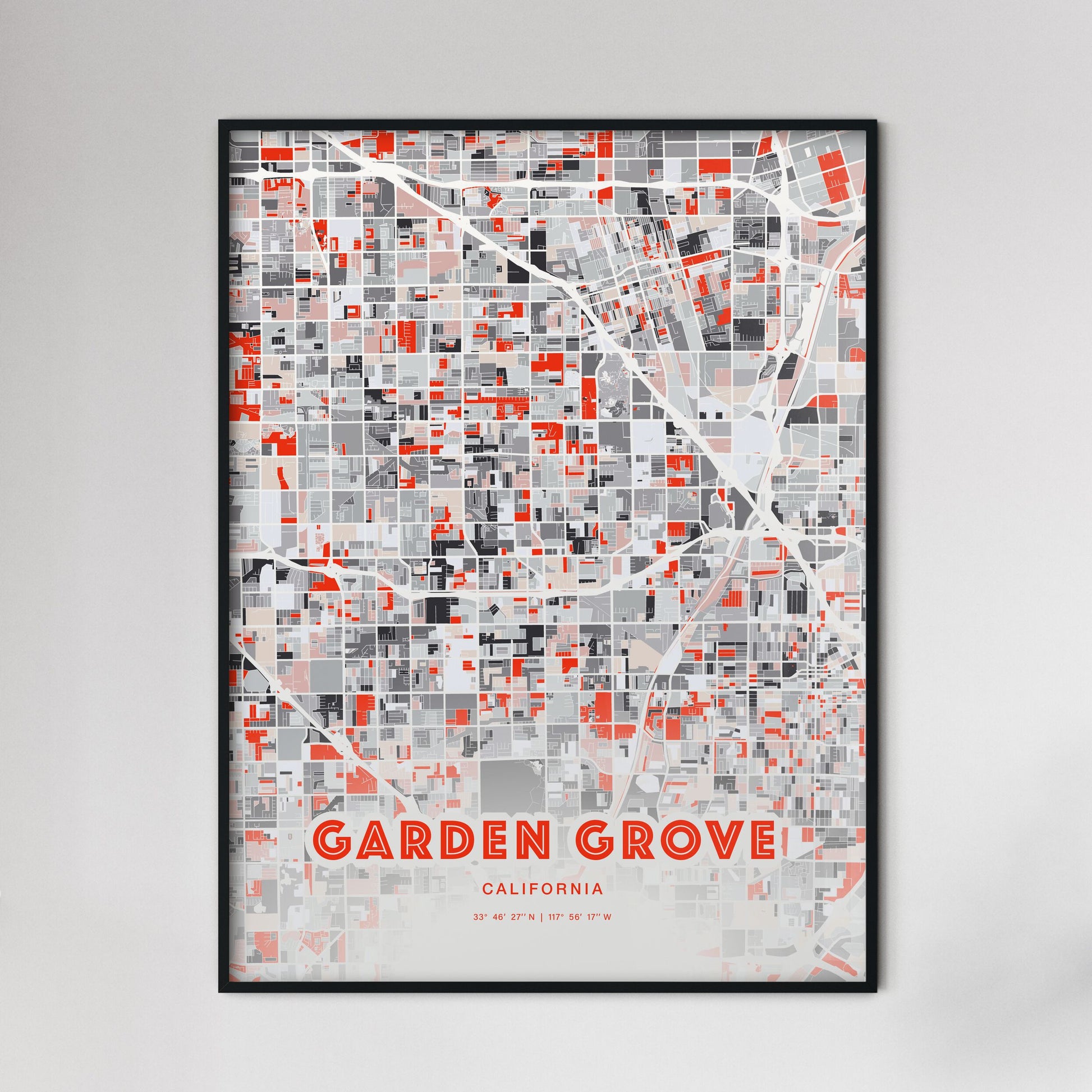 Colorful Garden Grove California Fine Art Map Modern Expressive