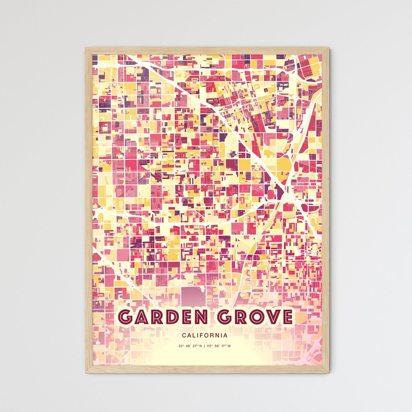 Colorful Garden Grove California Fine Art Map Hot Red