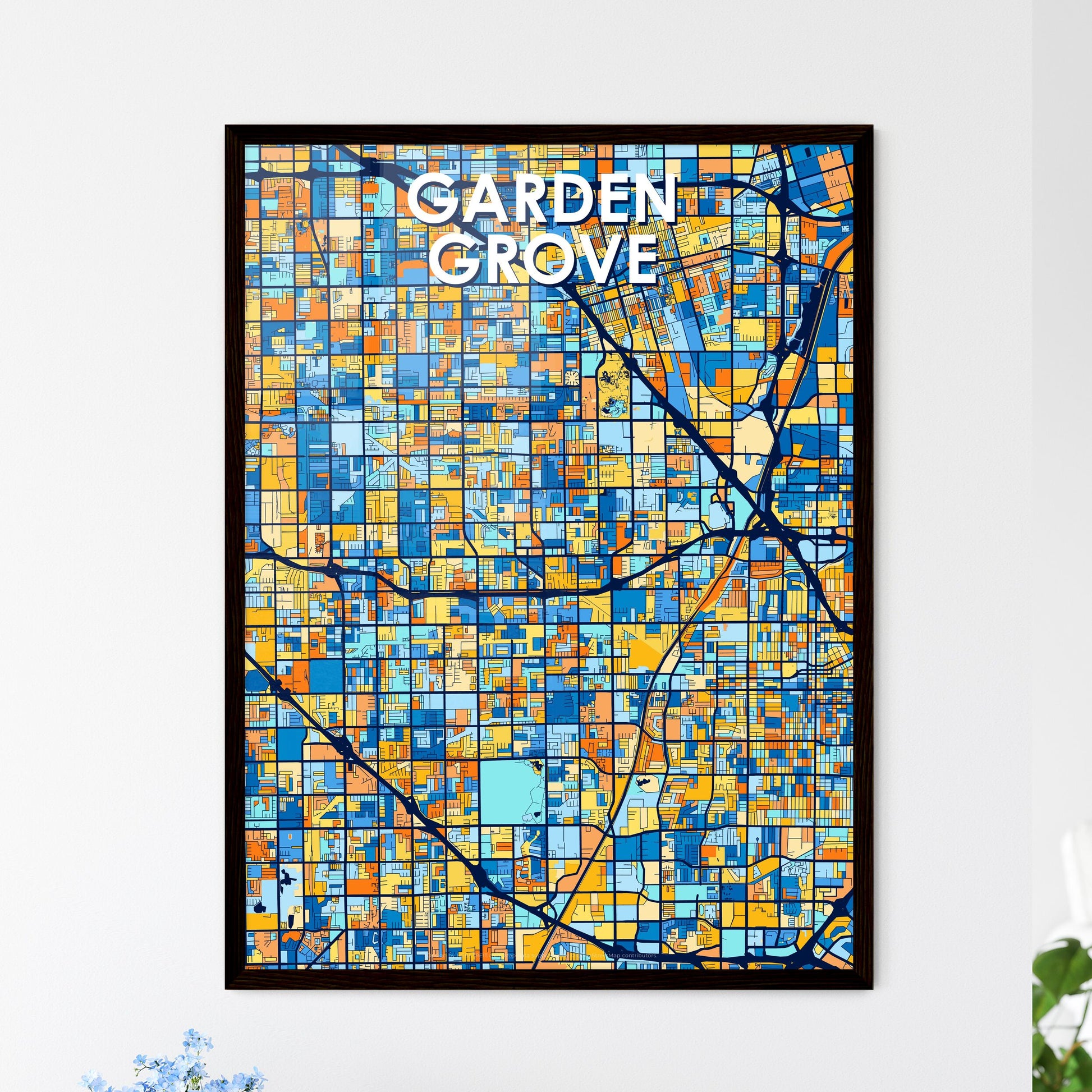 GARDEN GROVE CALIFORNIA Vibrant Colorful Art Map Poster Blue Orange