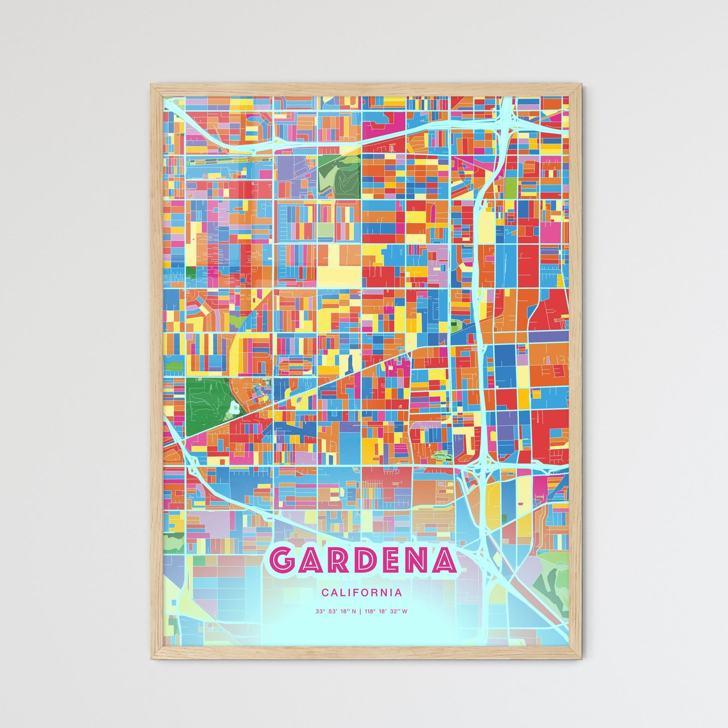 Colorful Gardena California Fine Art Map Crazy Colors