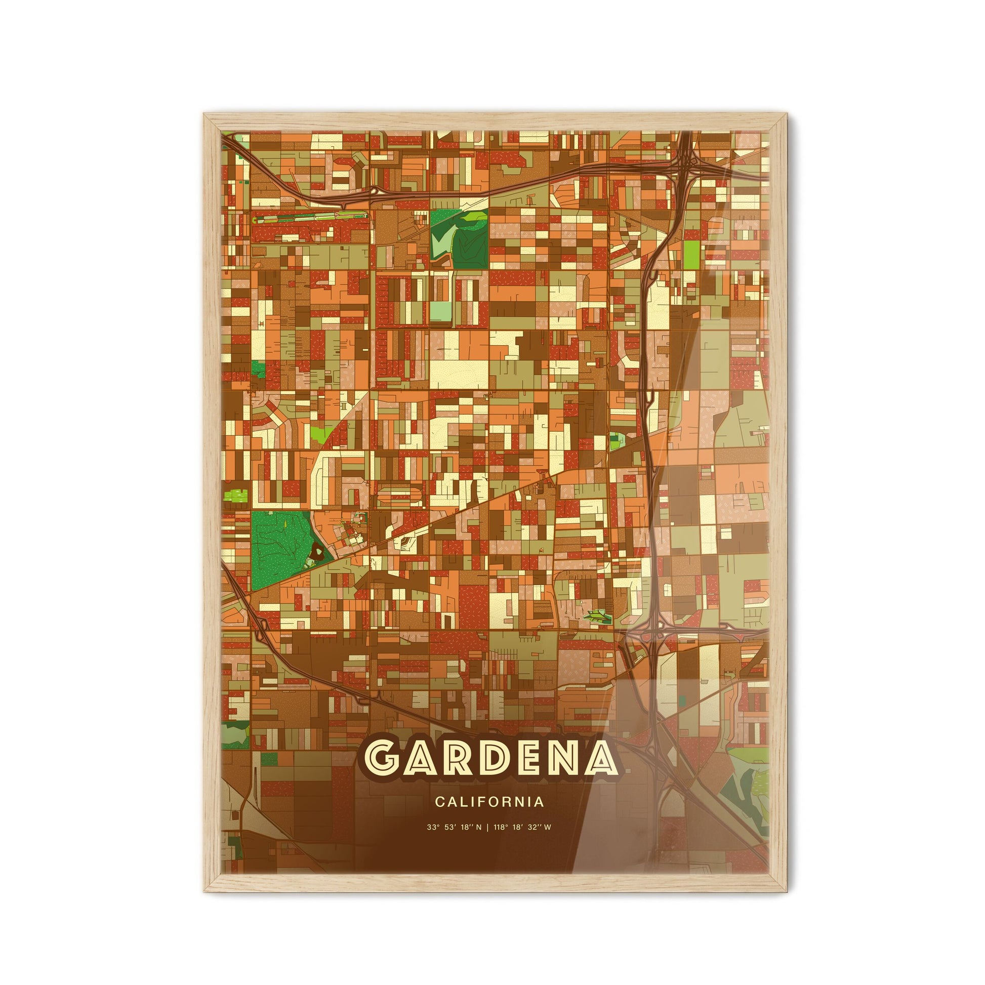 Colorful Gardena California Fine Art Map Farmhouse