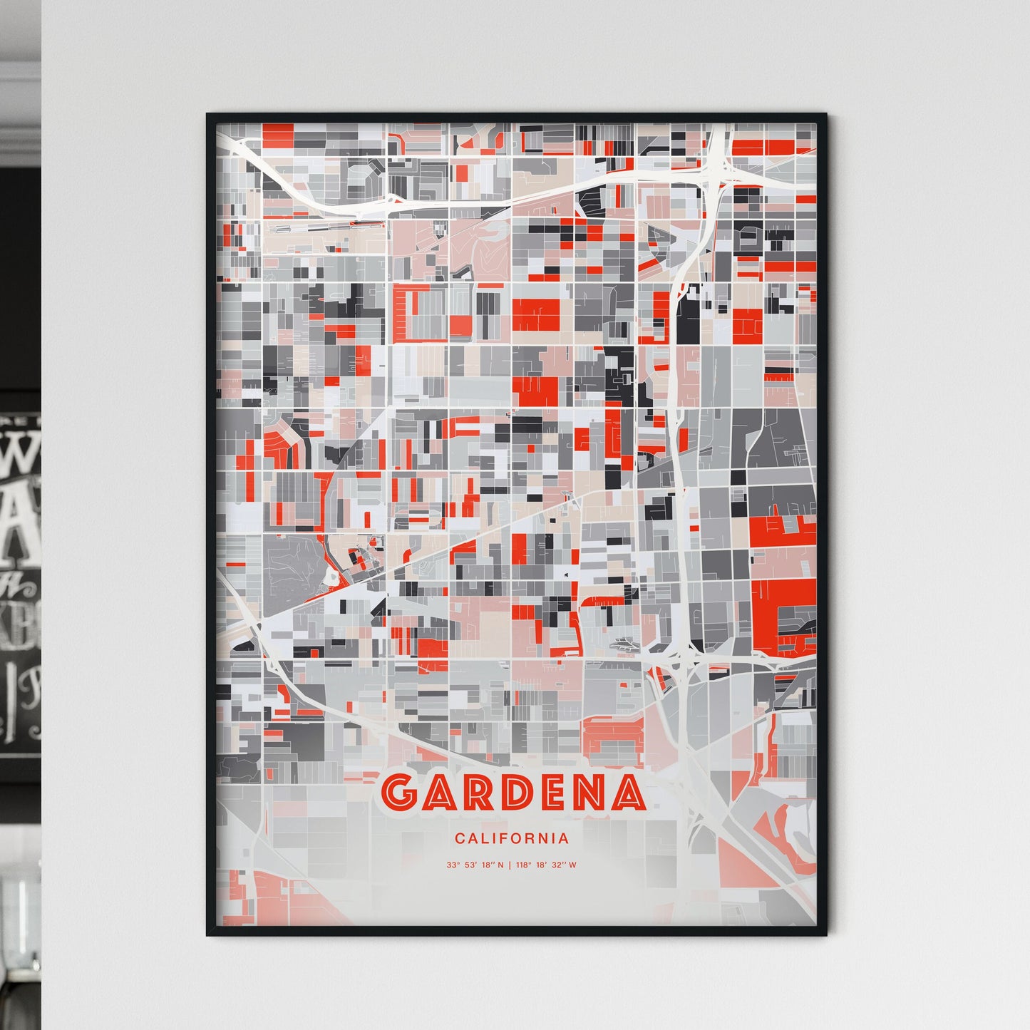 Colorful Gardena California Fine Art Map Modern Expressive