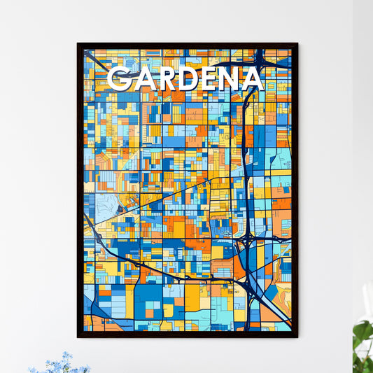 GARDENA CALIFORNIA Vibrant Colorful Art Map Poster Blue Orange