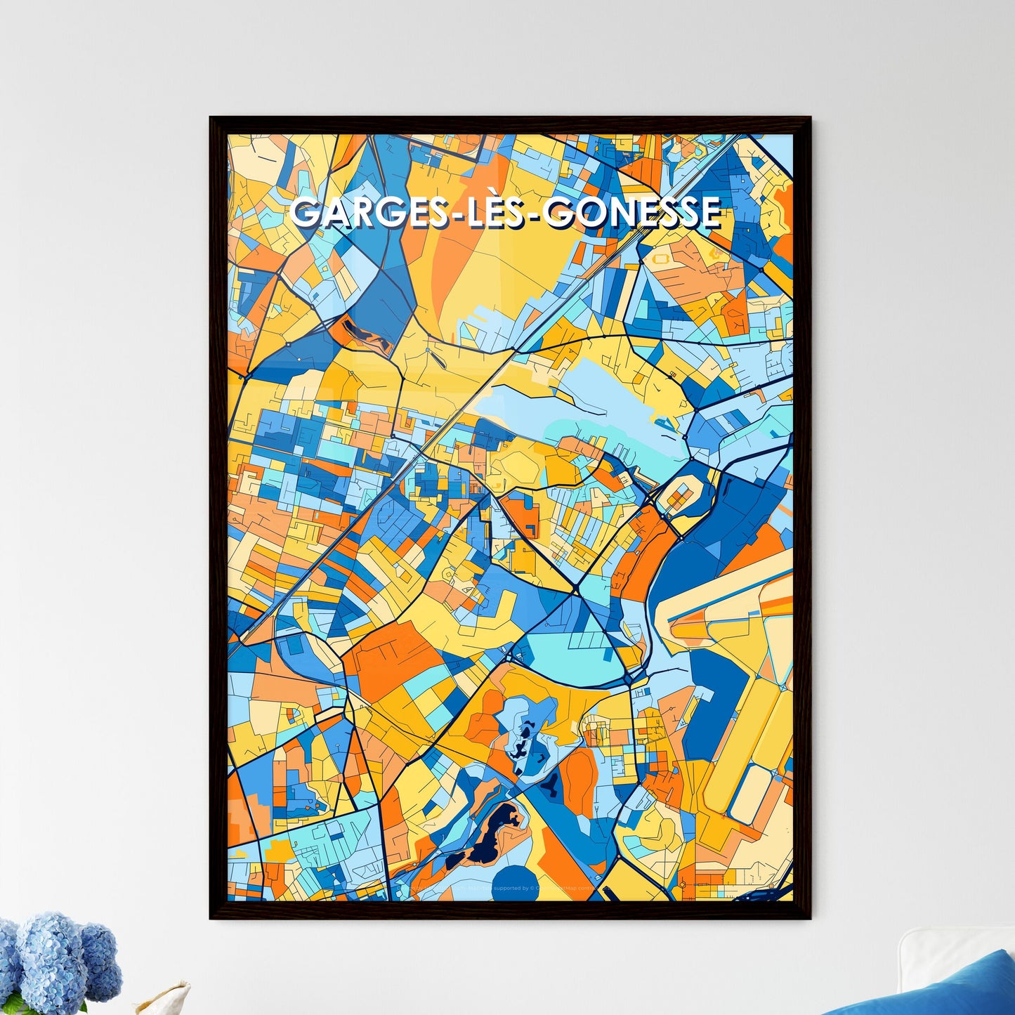 GARGES-LÈS-GONESSE FRANCE Vibrant Colorful Art Map Poster Blue Orange