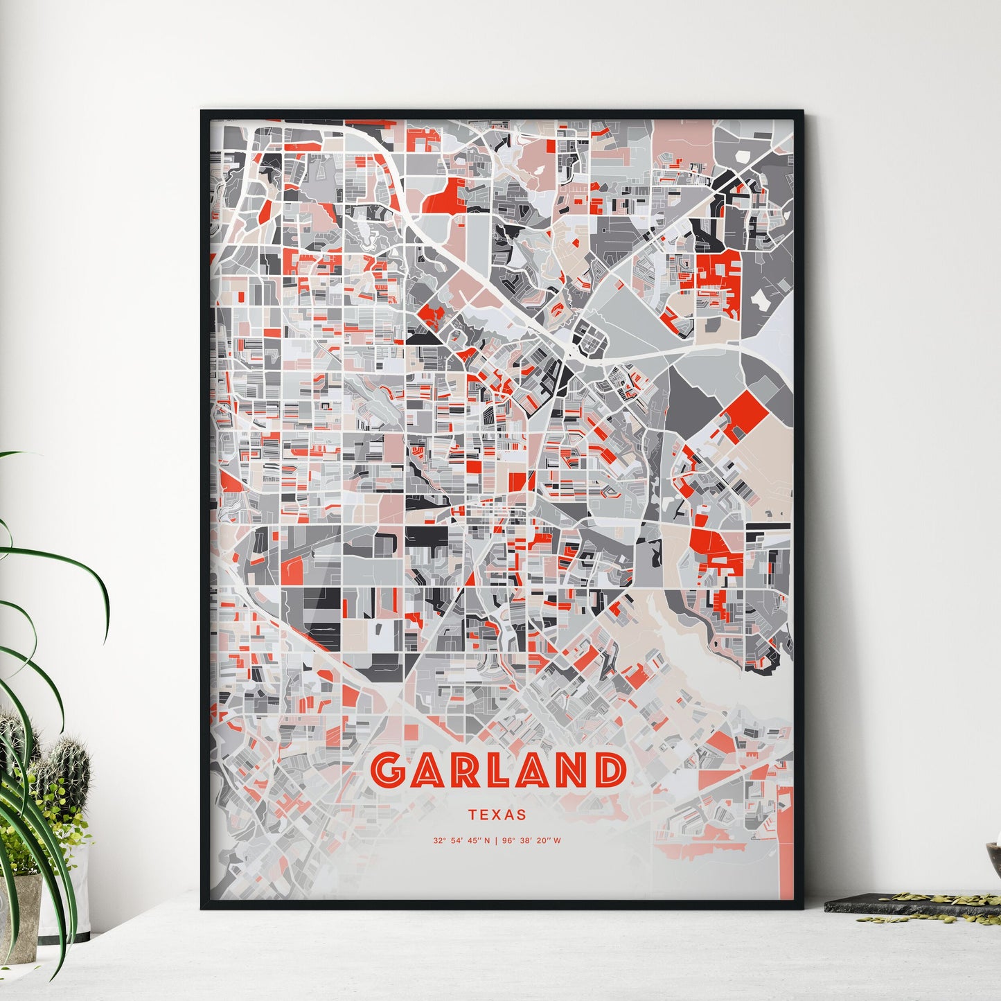 Colorful Garland Texas Fine Art Map Modern Expressive