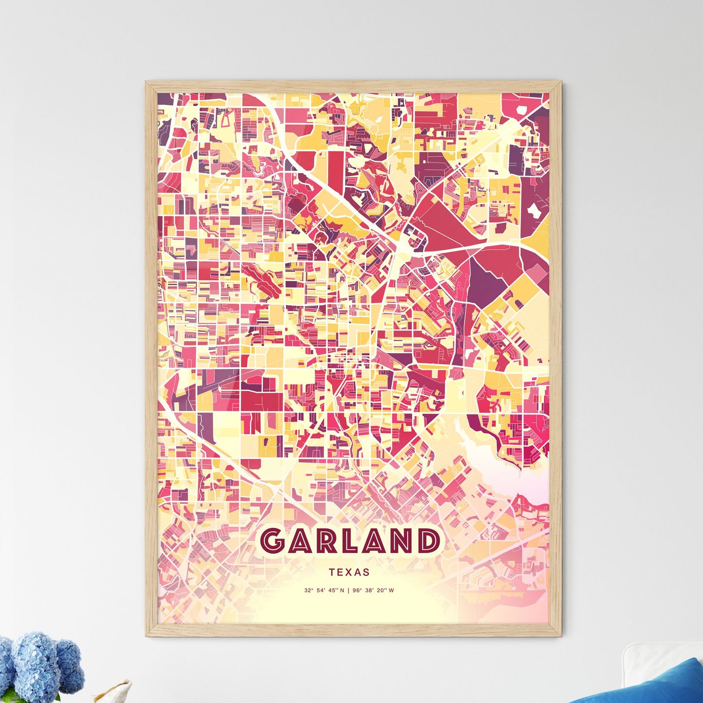 Colorful Garland Texas Fine Art Map Hot Red