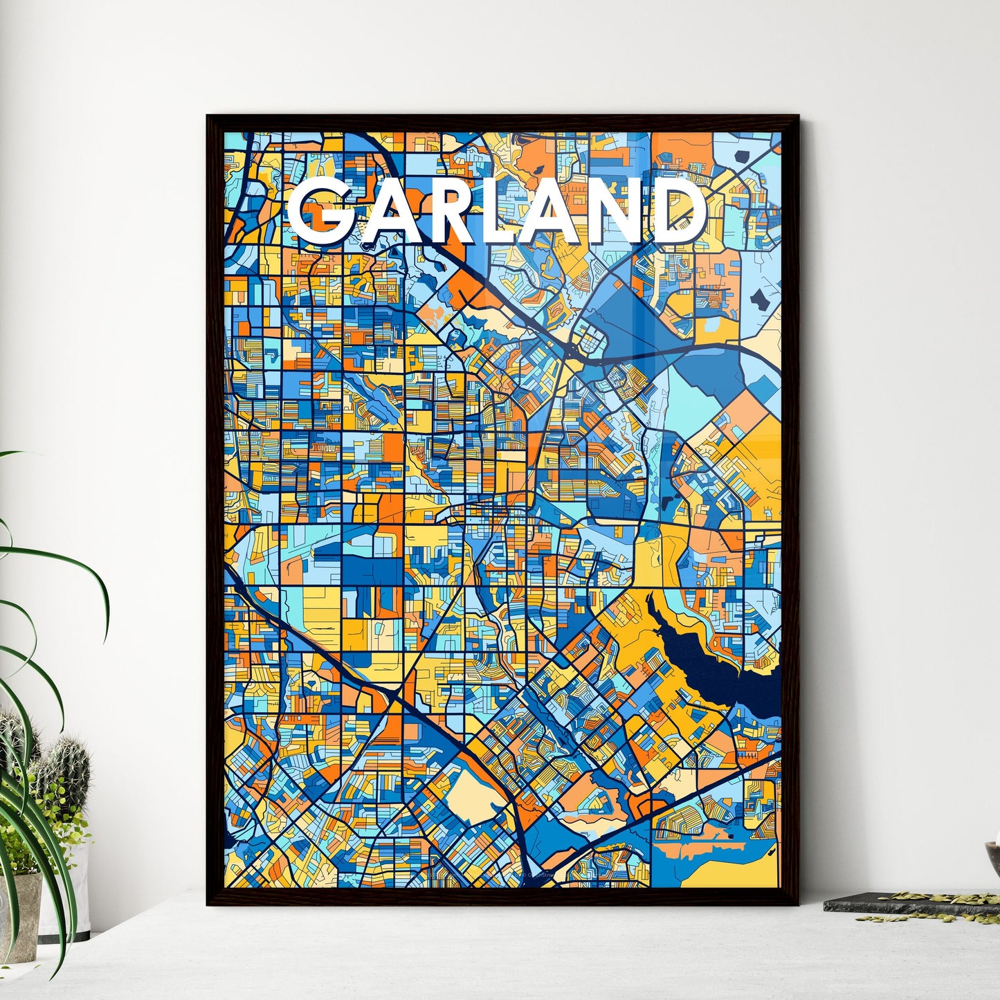 GARLAND TEXAS Vibrant Colorful Art Map Poster Blue Orange