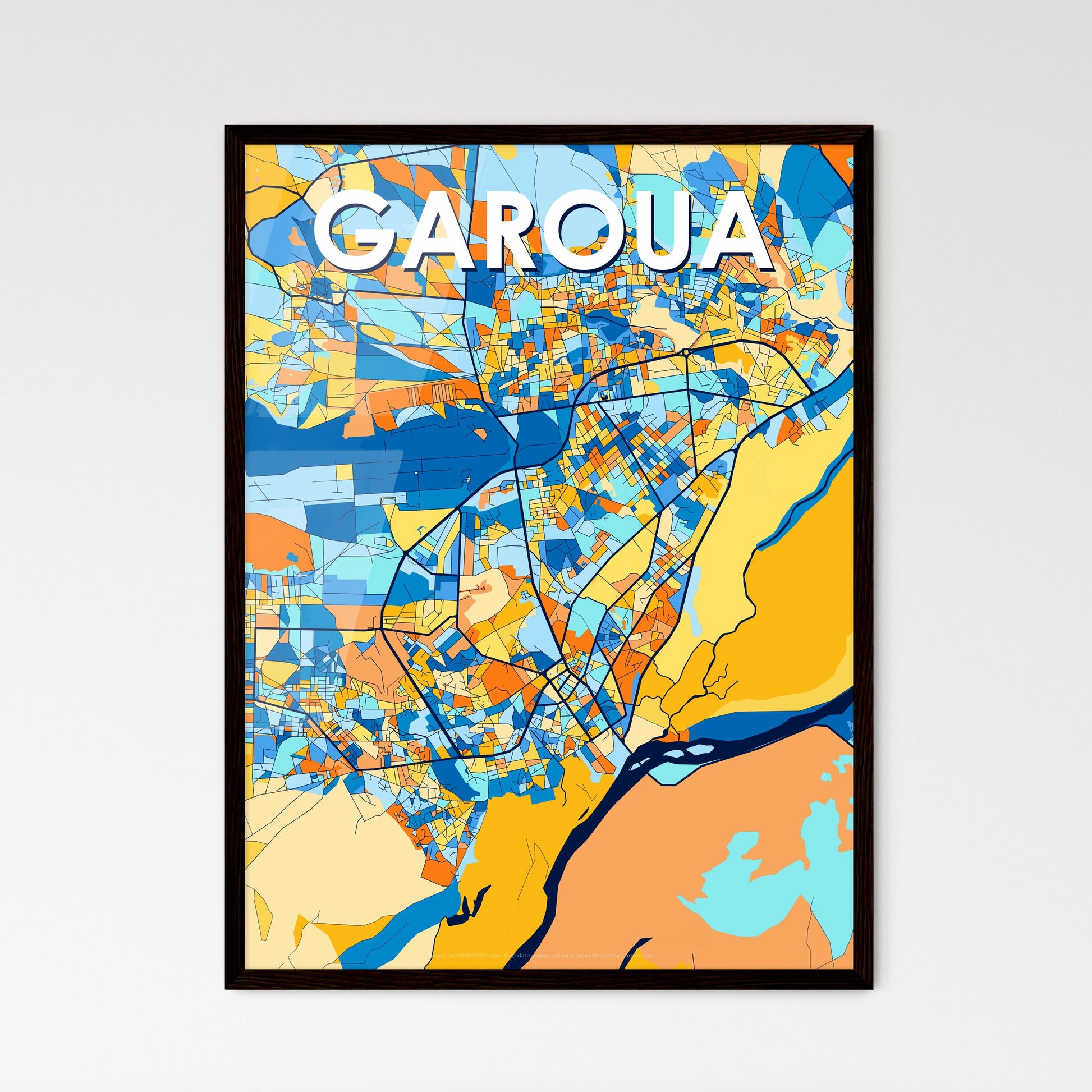 GAROUA CAMEROON Vibrant Colorful Art Map Poster Blue Orange