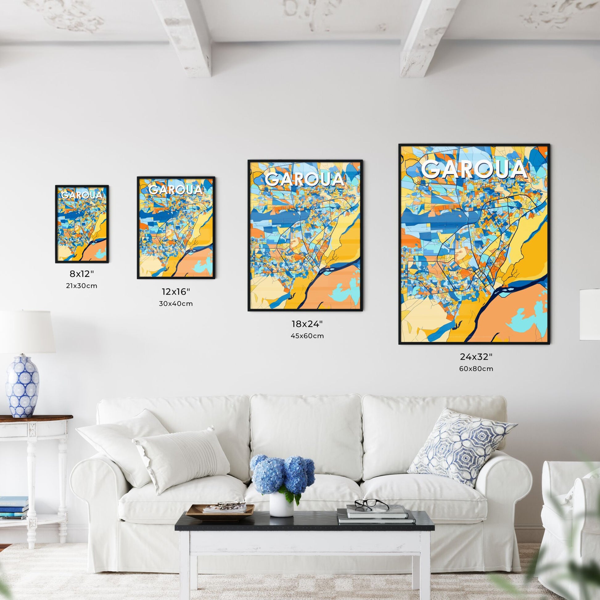 GAROUA CAMEROON Vibrant Colorful Art Map Poster Blue Orange