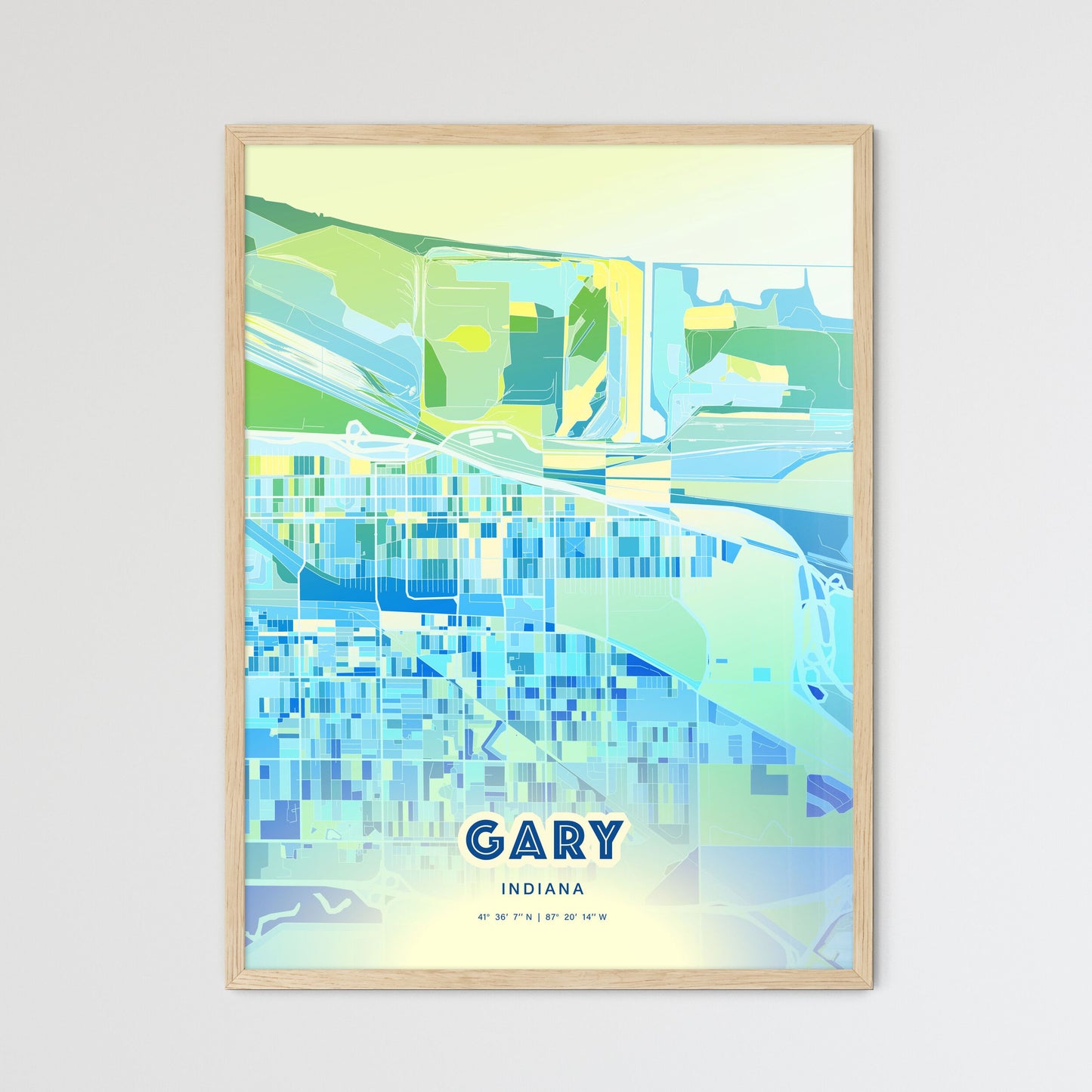 Colorful Gary Indiana Fine Art Map Cool Blue