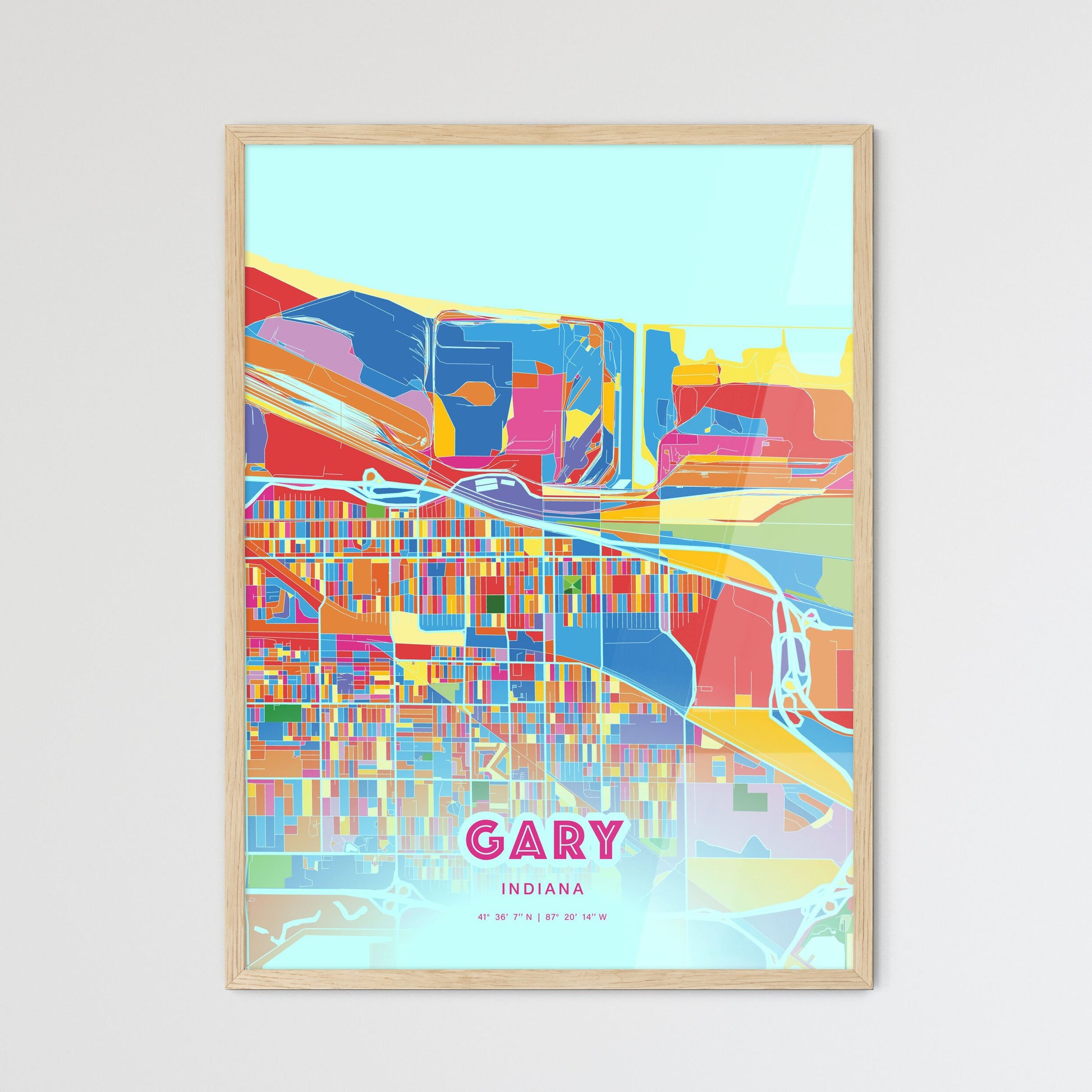 Colorful Gary Indiana Fine Art Map Crazy Colors