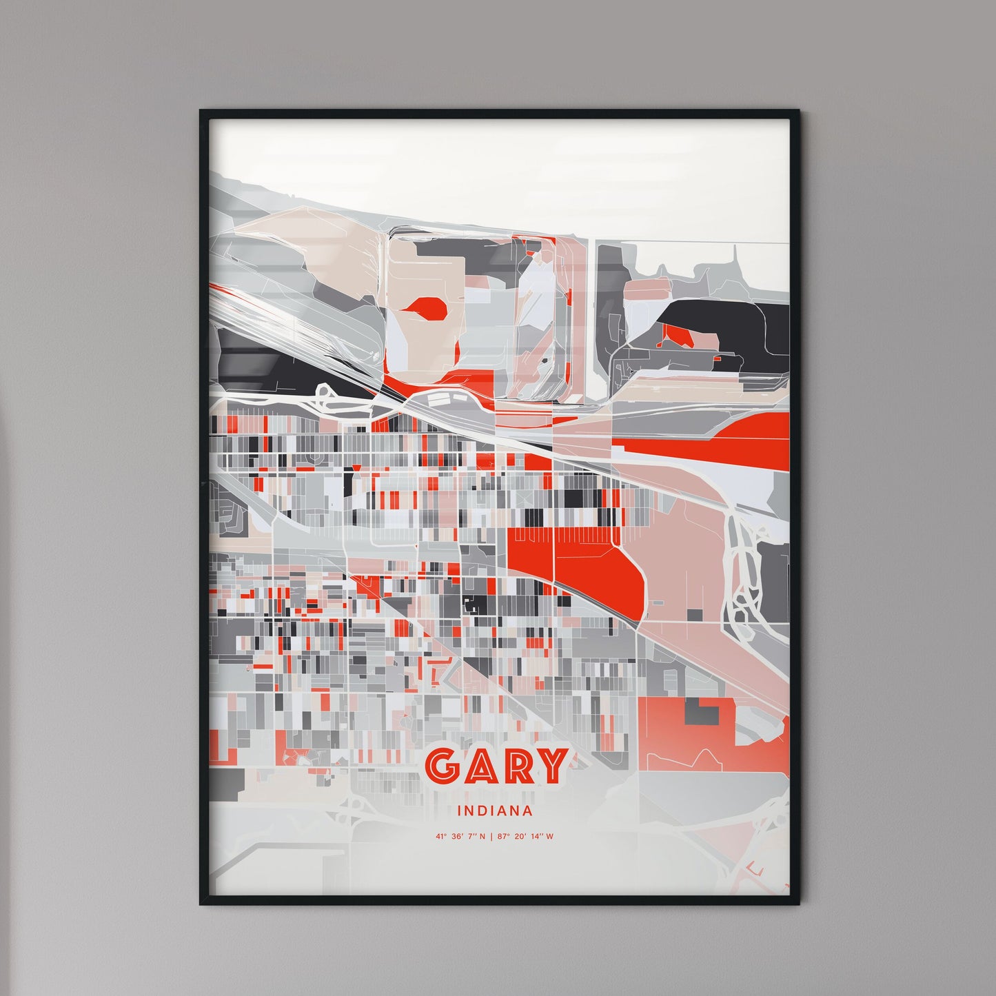 Colorful Gary Indiana Fine Art Map Modern Expressive