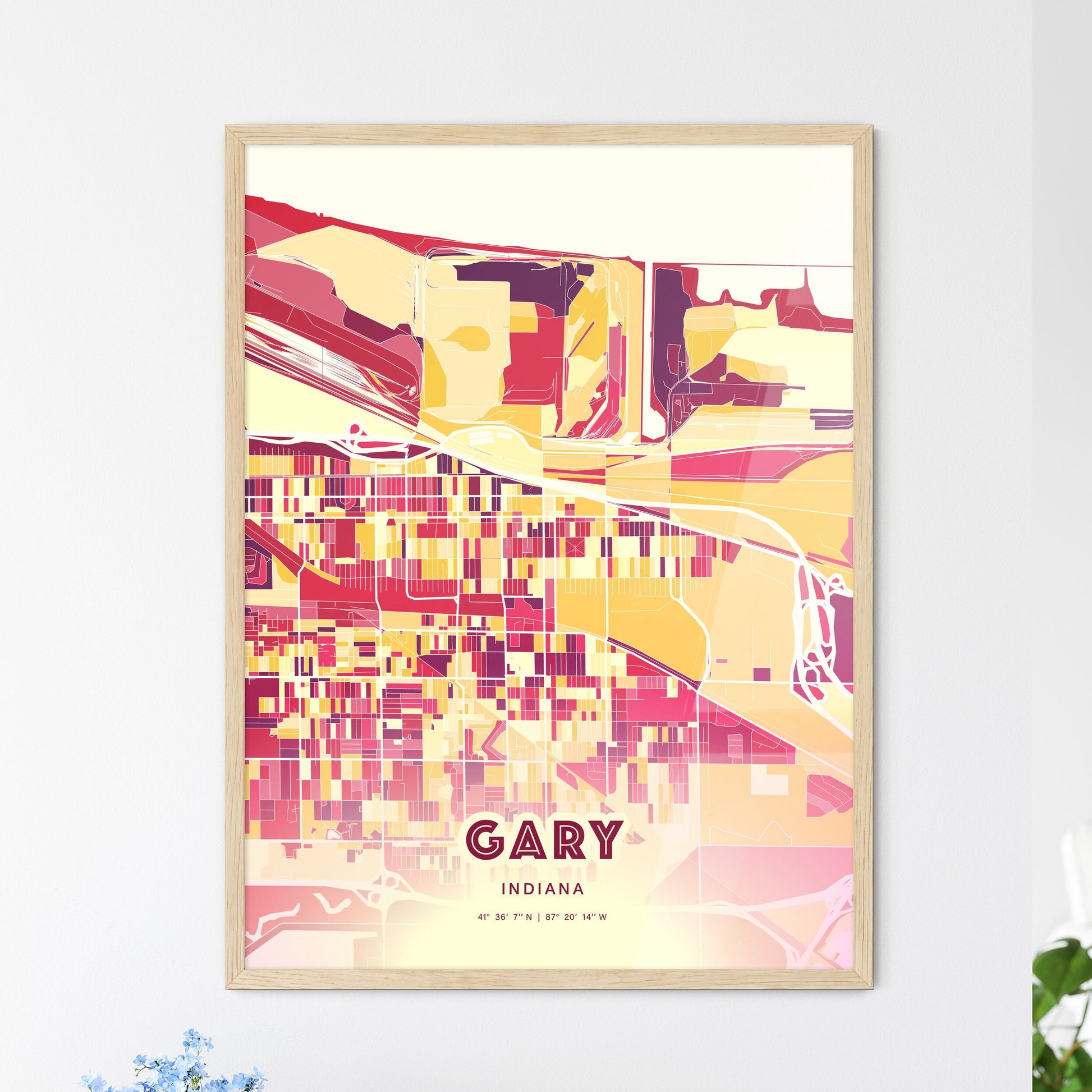 Colorful Gary Indiana Fine Art Map Hot Red
