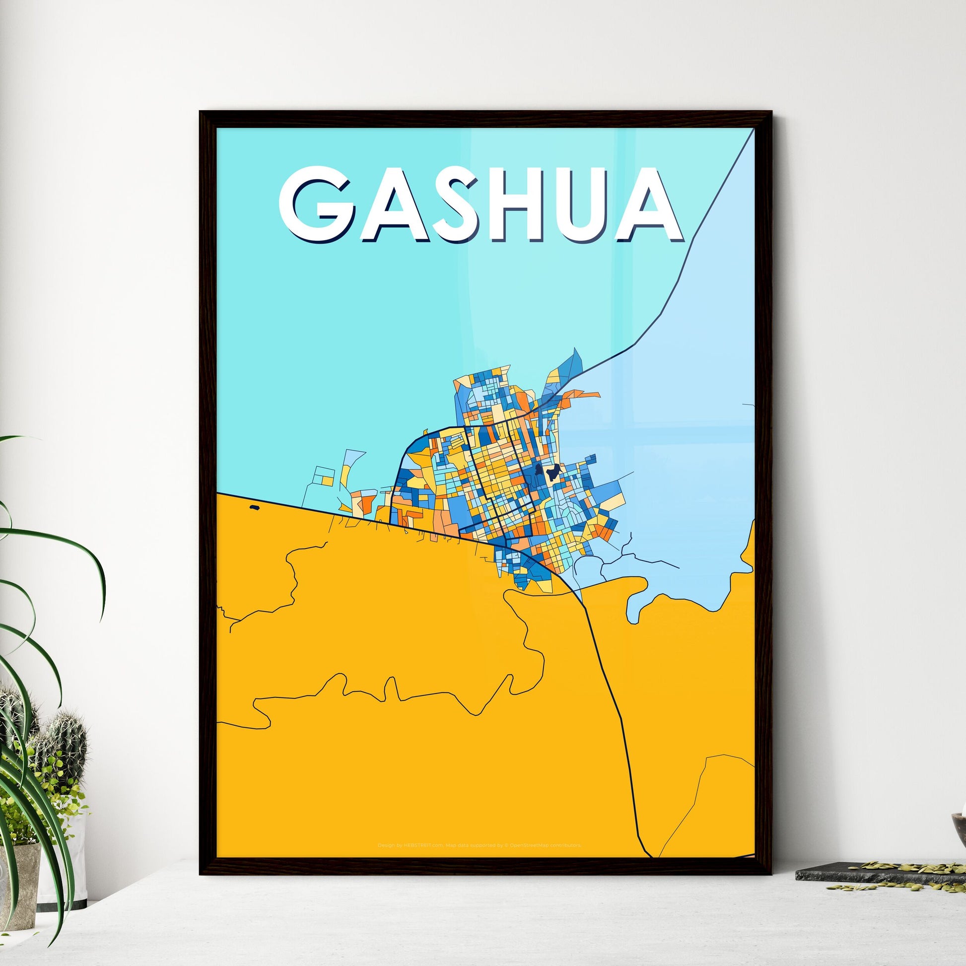 GASHUA NIGERIA Vibrant Colorful Art Map Poster Blue Orange