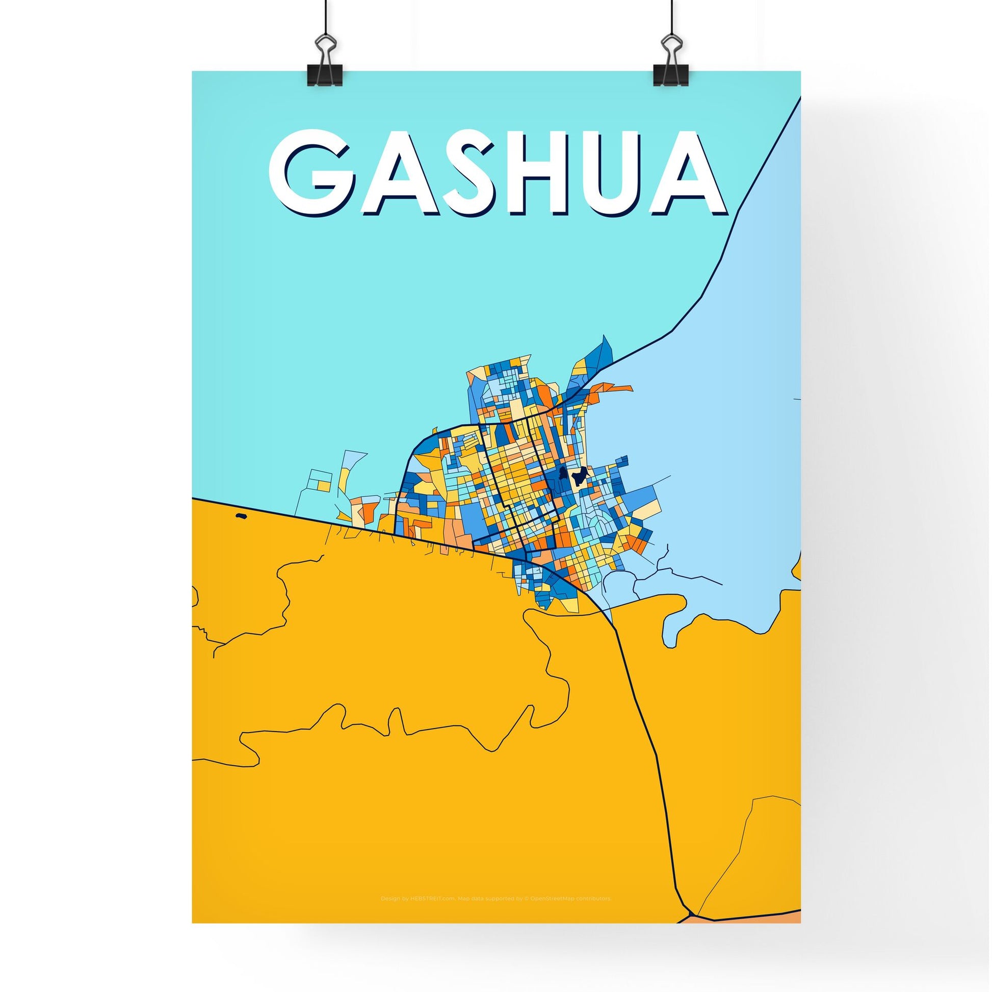 GASHUA NIGERIA Vibrant Colorful Art Map Poster Blue Orange