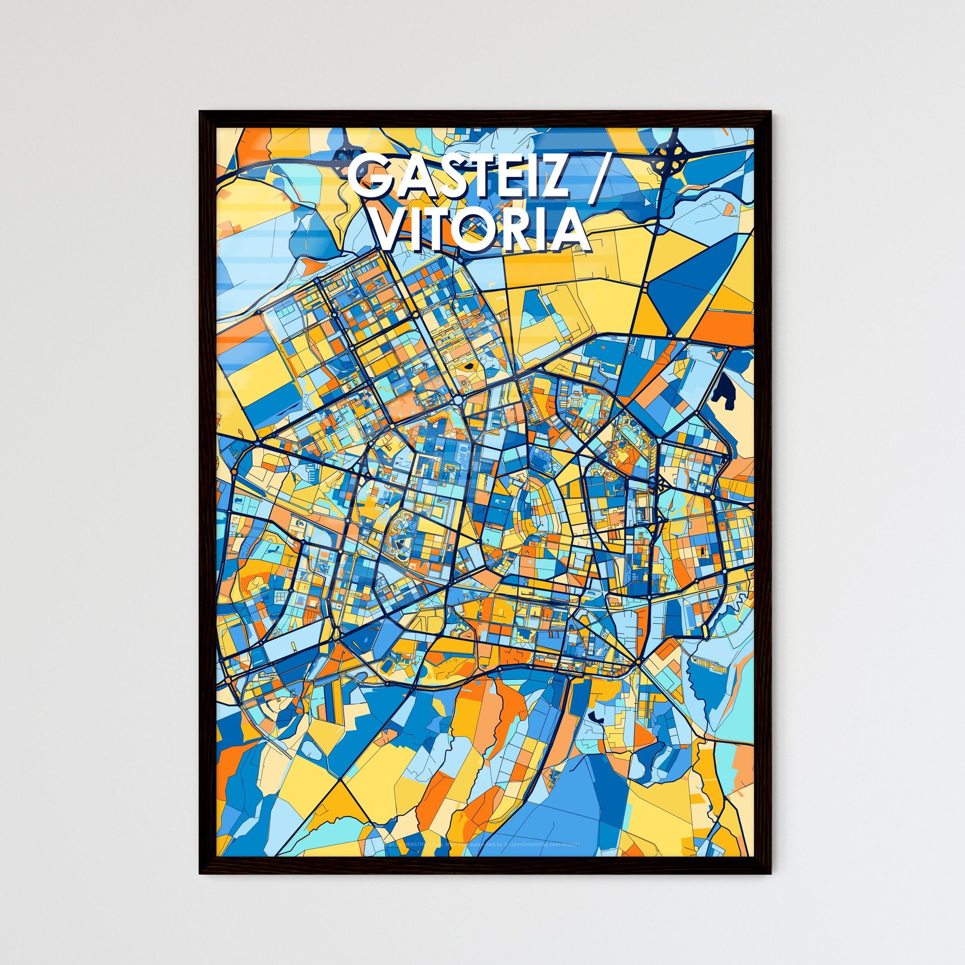 GASTEIZ / VITORIA SPAIN Vibrant Colorful Art Map Poster Blue Orange