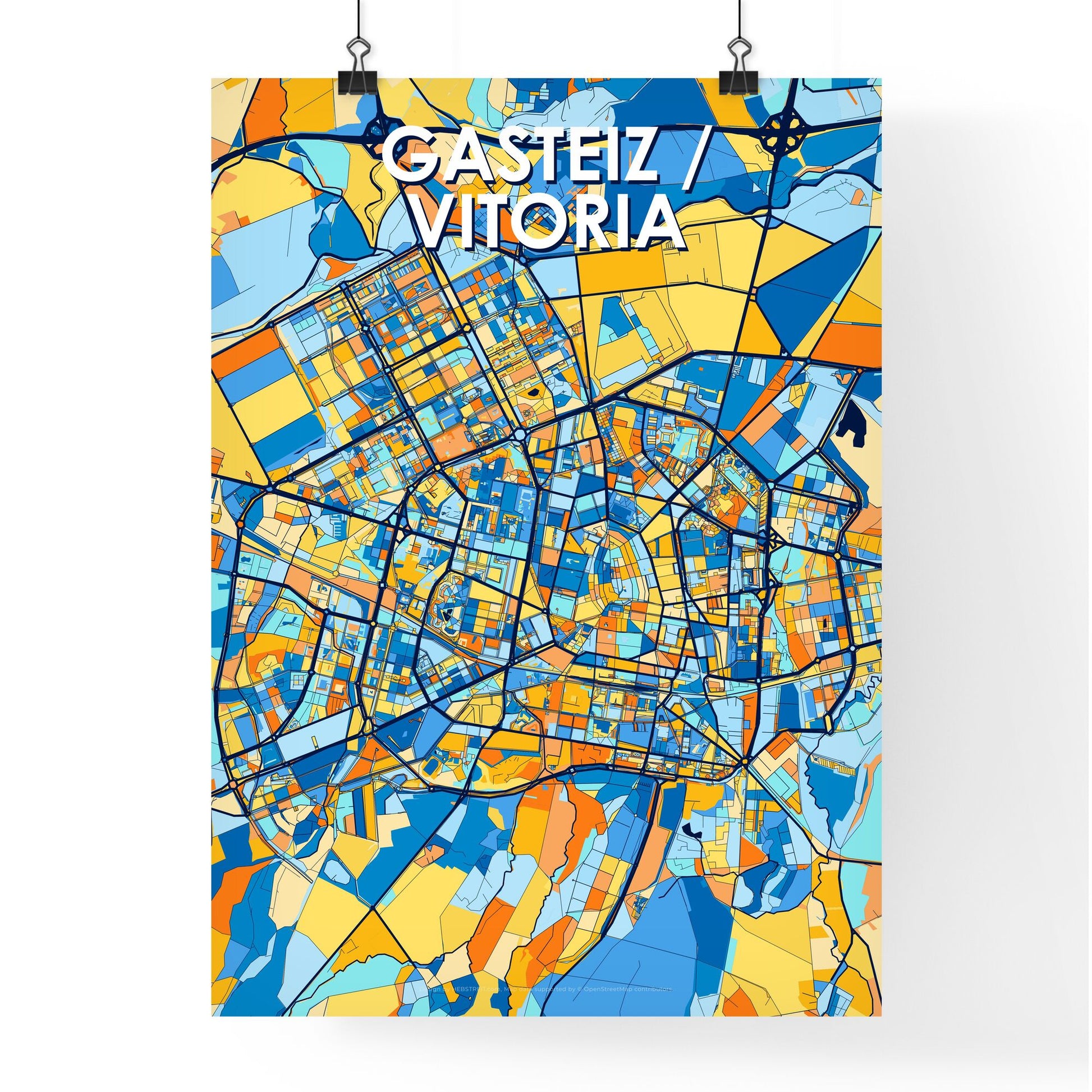 GASTEIZ / VITORIA SPAIN Vibrant Colorful Art Map Poster Blue Orange