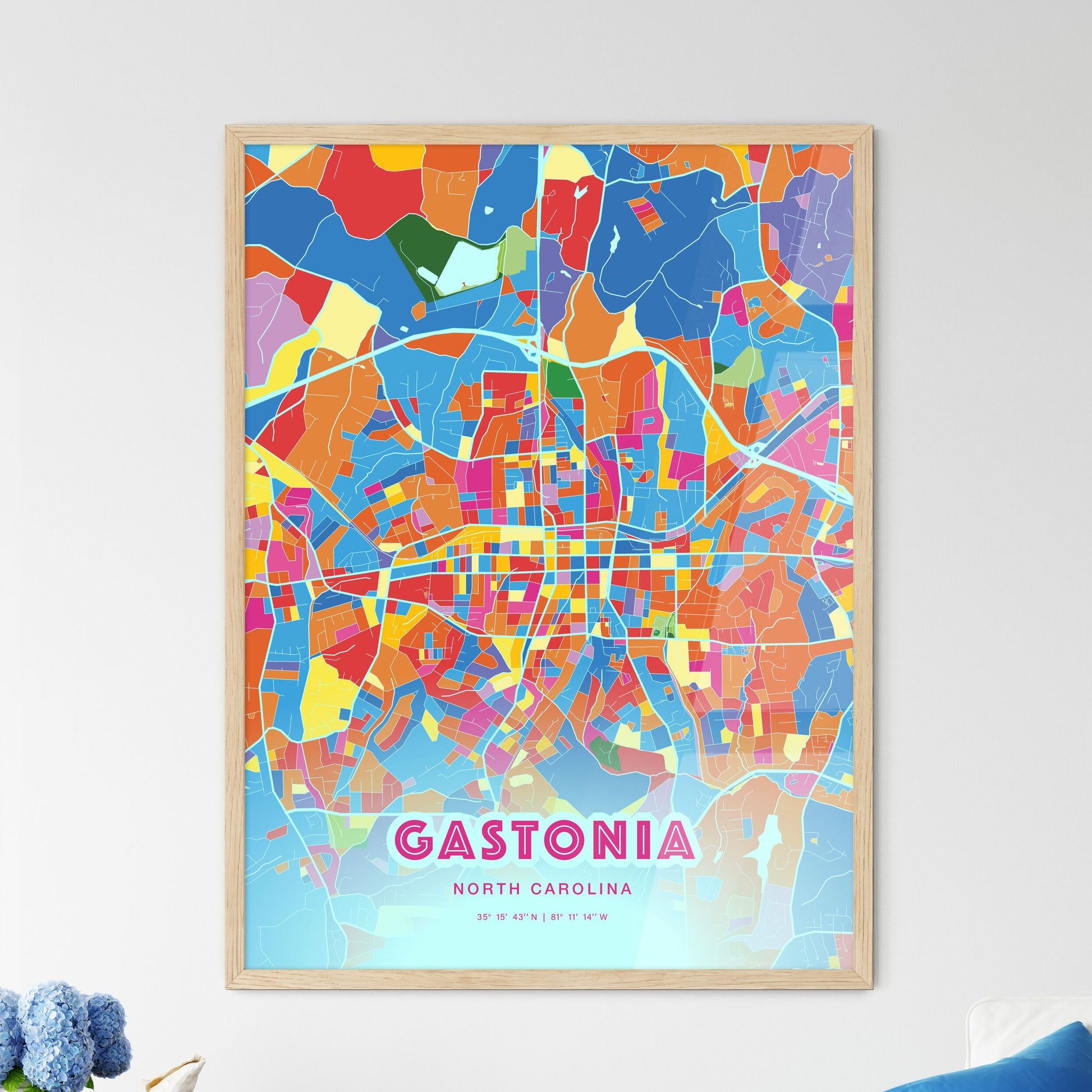 Colorful Gastonia North Carolina Fine Art Map Crazy Colors