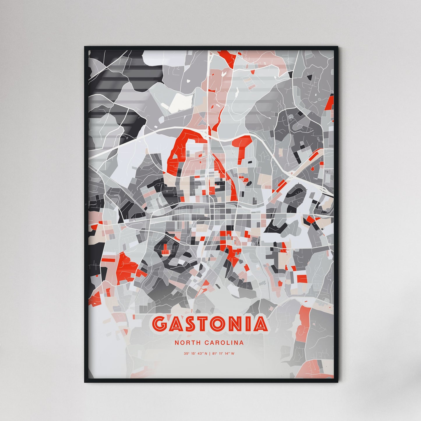Colorful Gastonia North Carolina Fine Art Map Modern Expressive