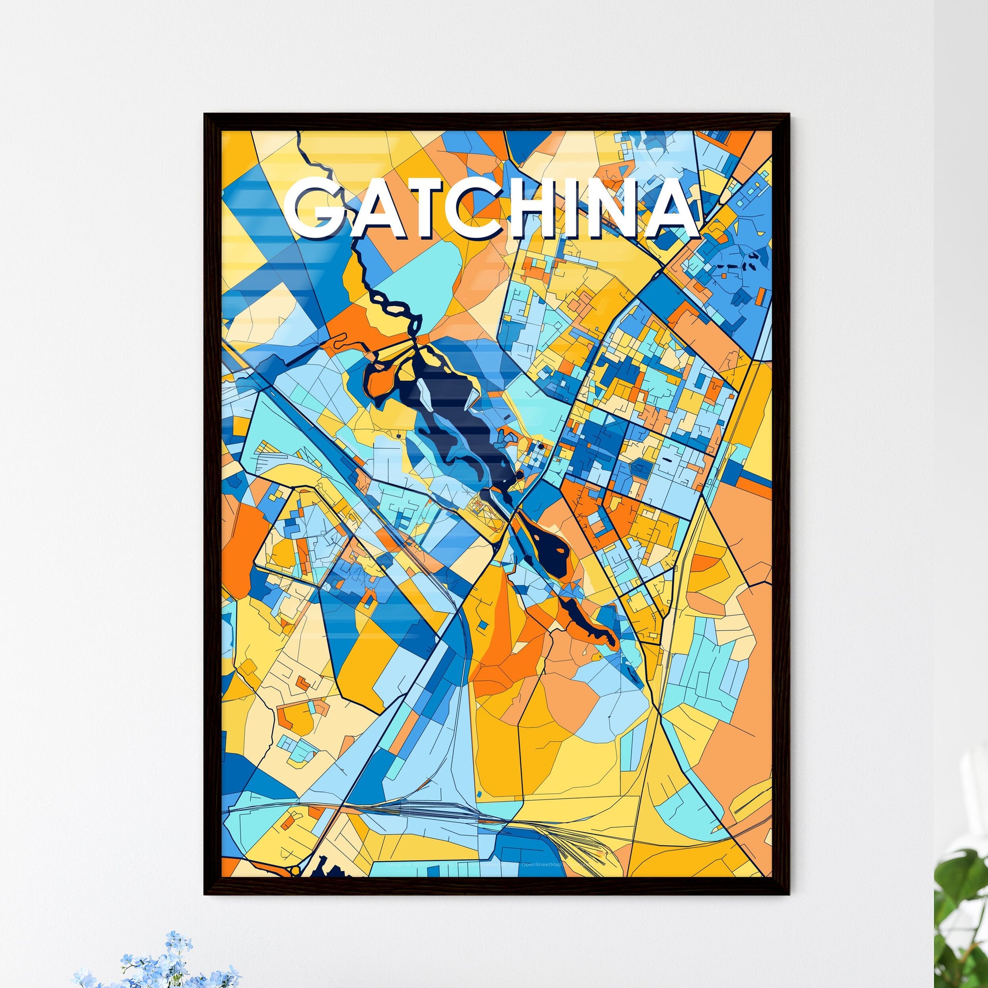 GATCHINA RUSSIA Vibrant Colorful Art Map Poster Blue Orange